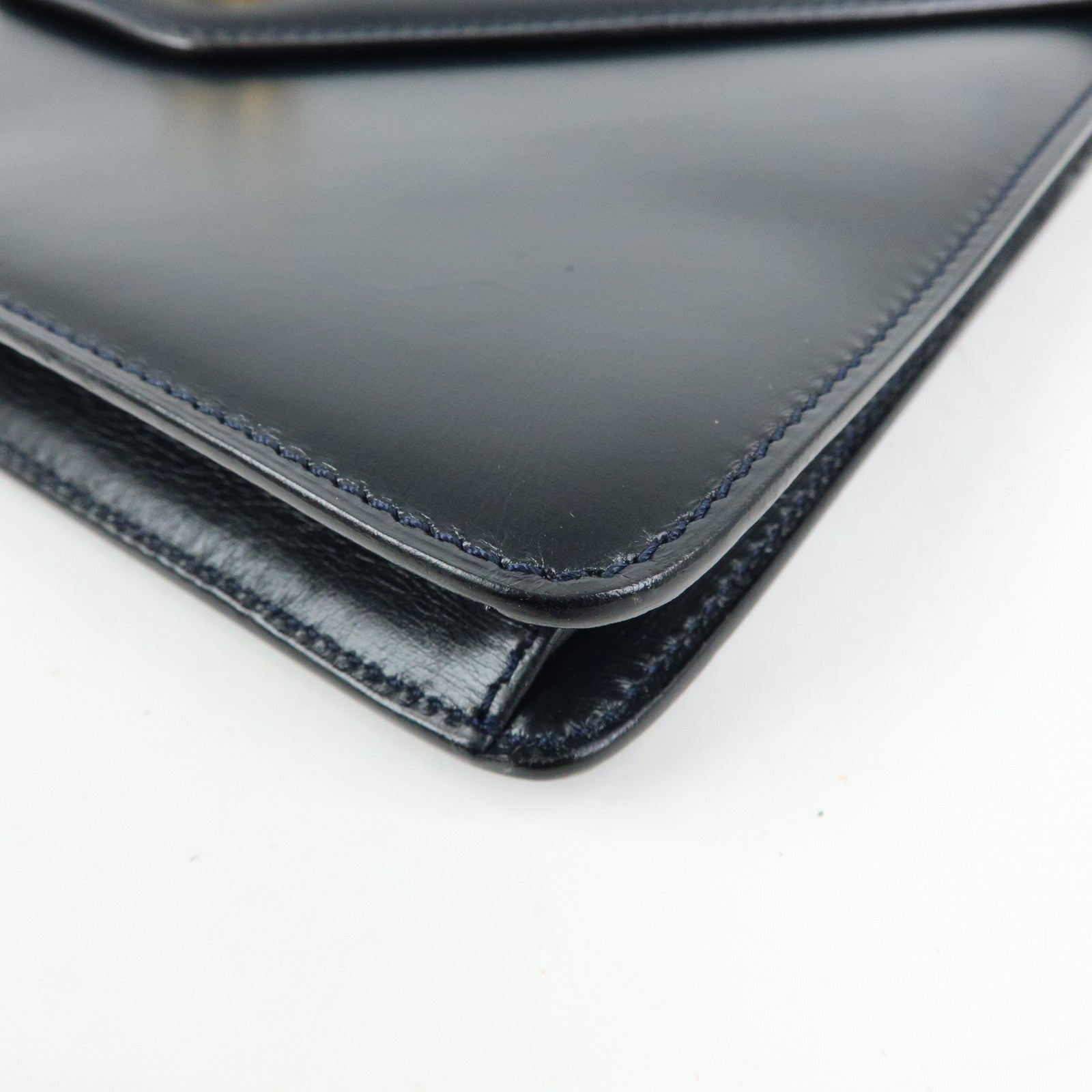 CELINE Leather Envelope Flap Clutch Bag Pouch Navy