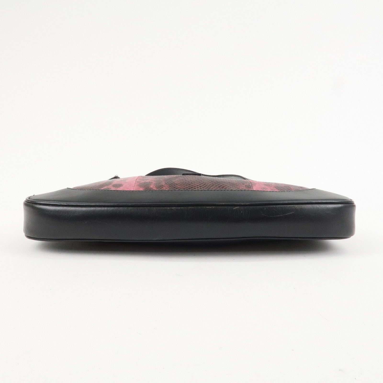 GUCCI Jackie Leather Python Shoulder Bag Black Pink 001.3306.3444 Used