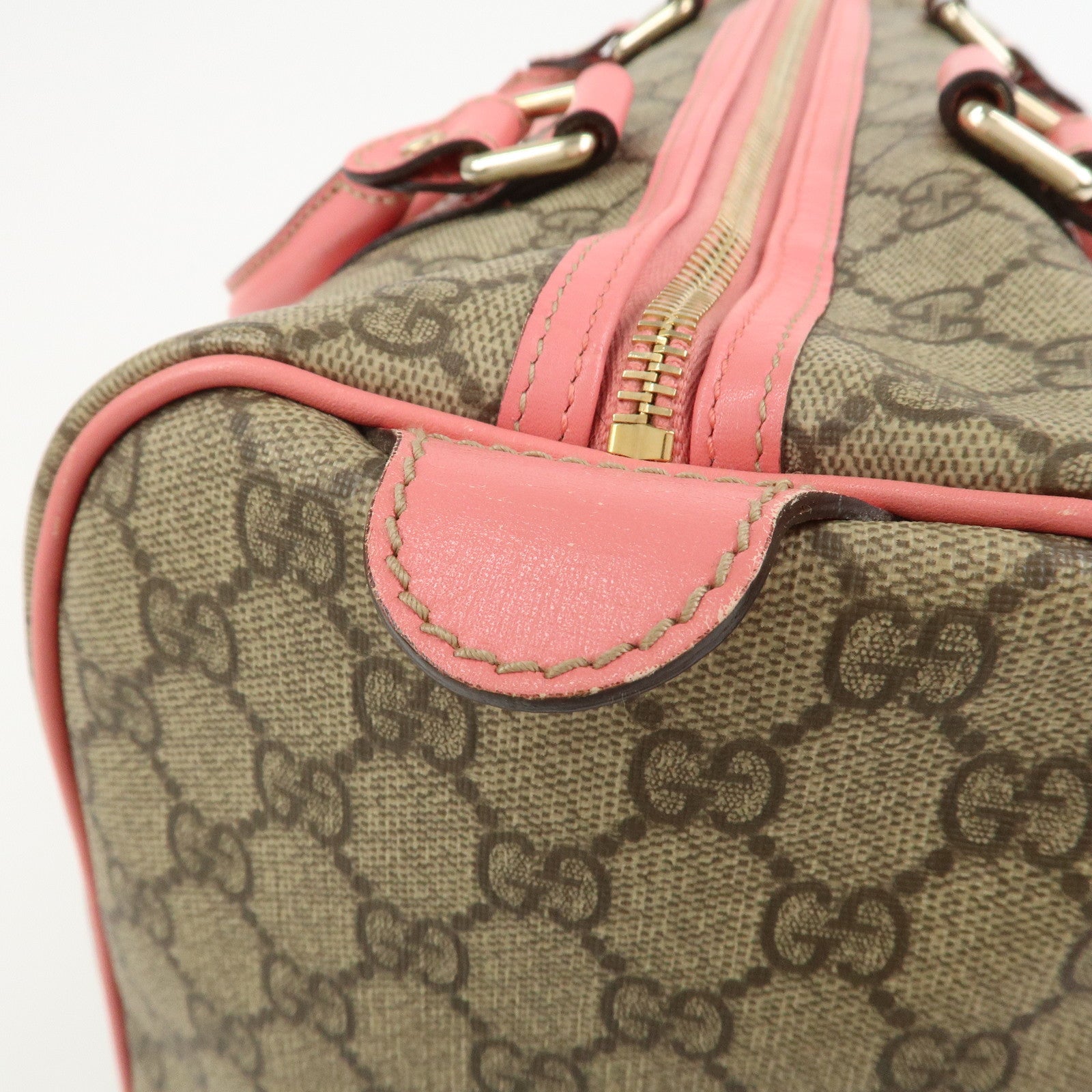 GUCCI GG Supreme Leather Boston Bag Hand Bag Beige Pink 193603