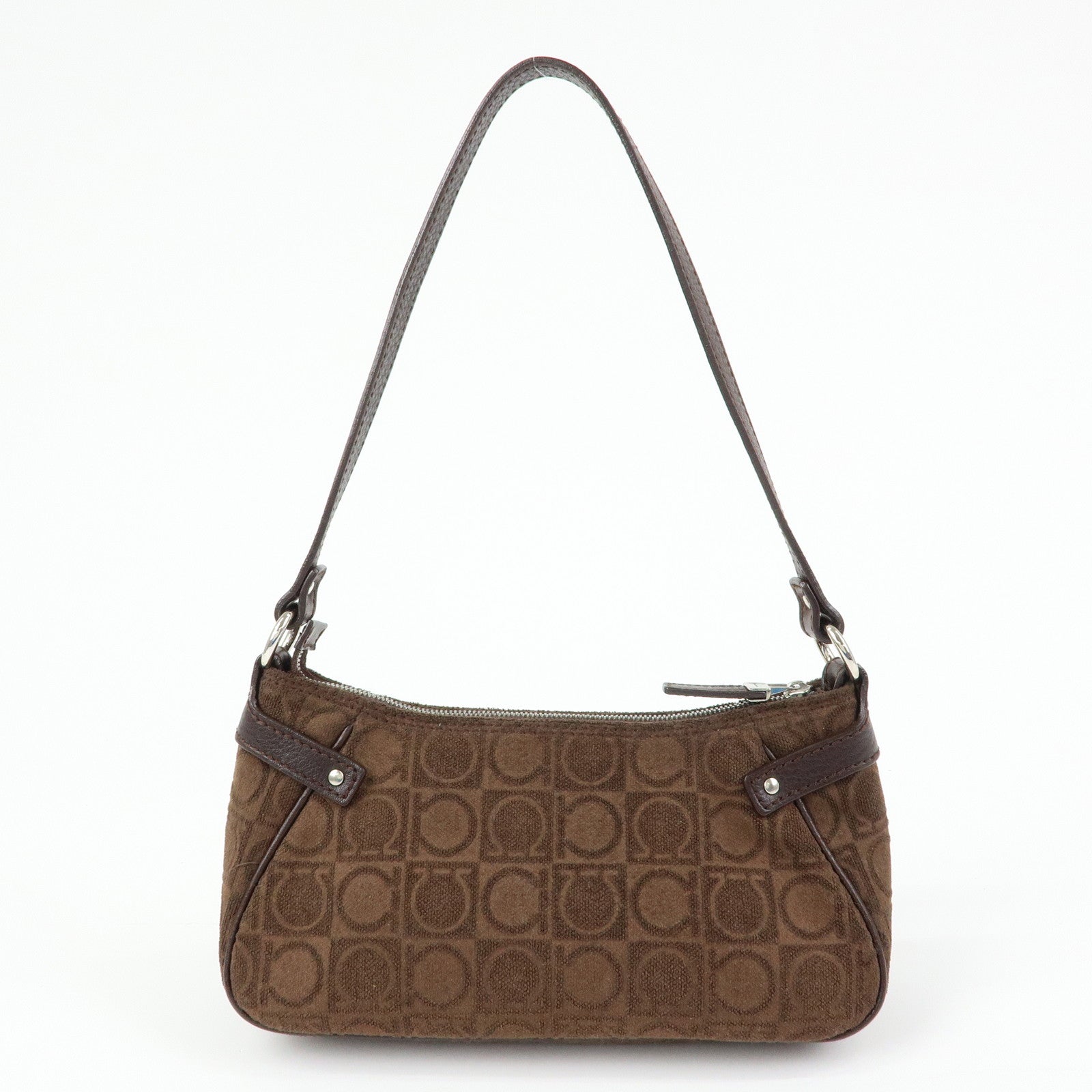 Ferragamo Ganchini Pile Leather Shoulder Bag Hand Bag Brown