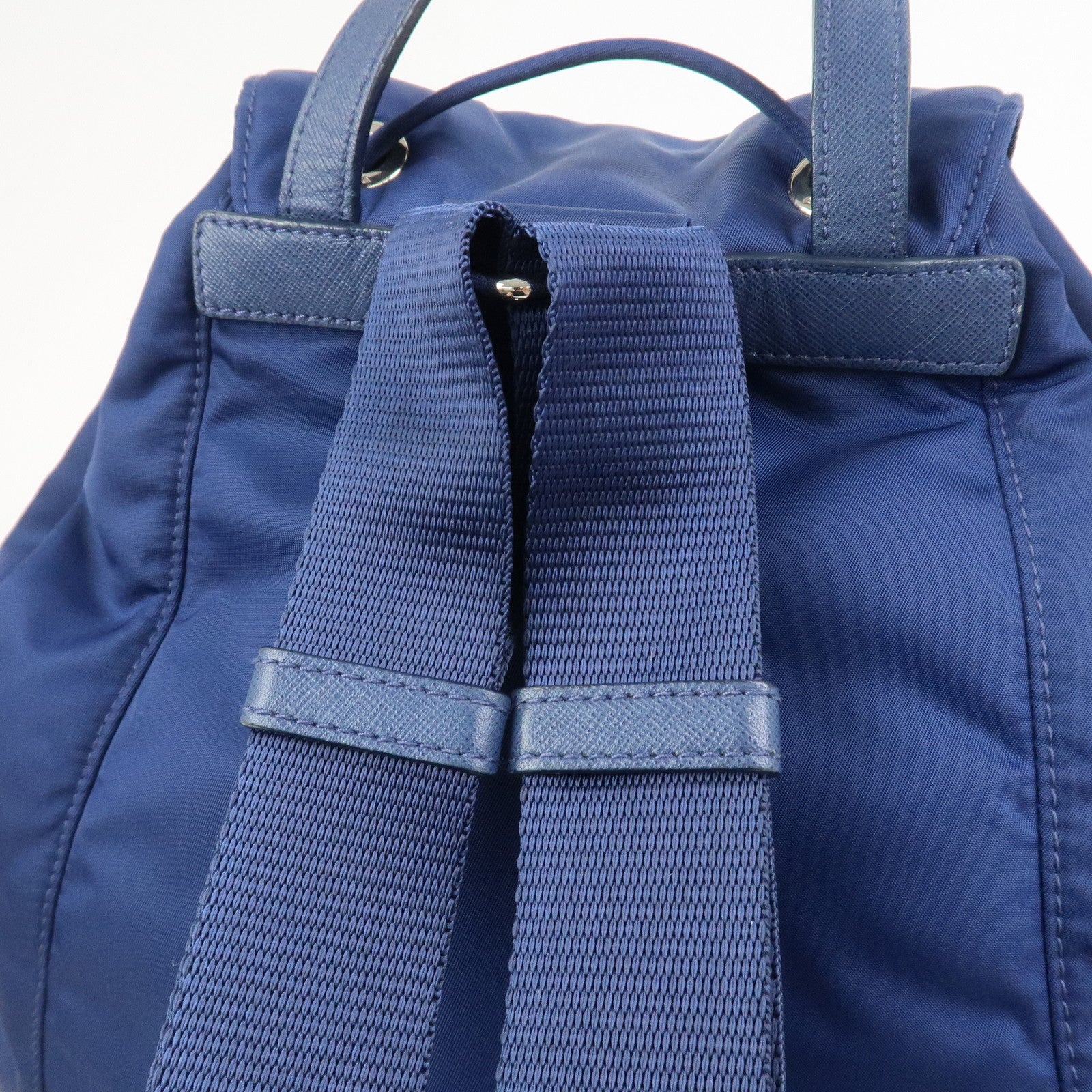 PRADA Triangle Logo Nylon Saffiano Leather Backpack Navy BZ0032