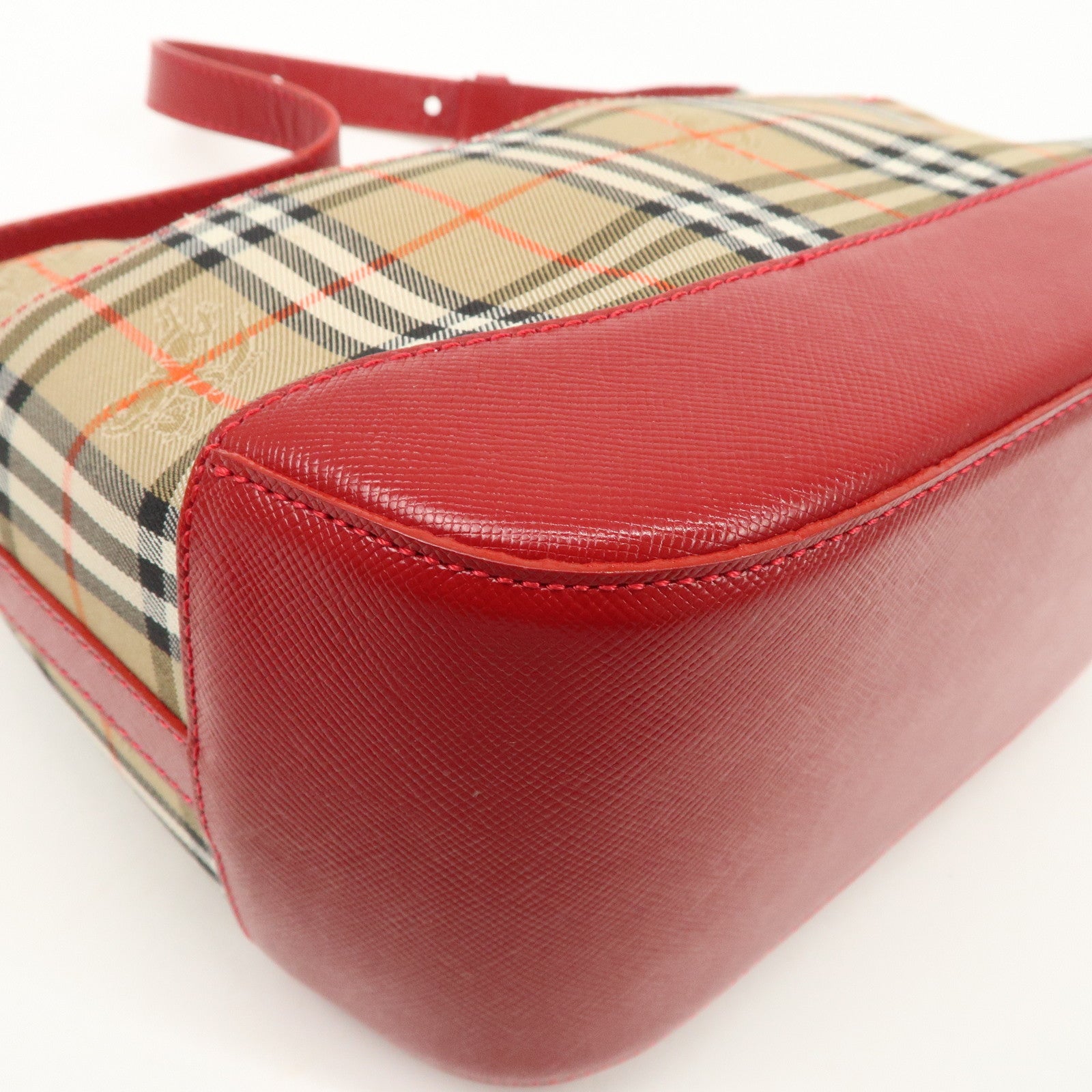BURBERRY Canvas Leather Nova Plaid Shoulder Bag Hand Bag Beige Red