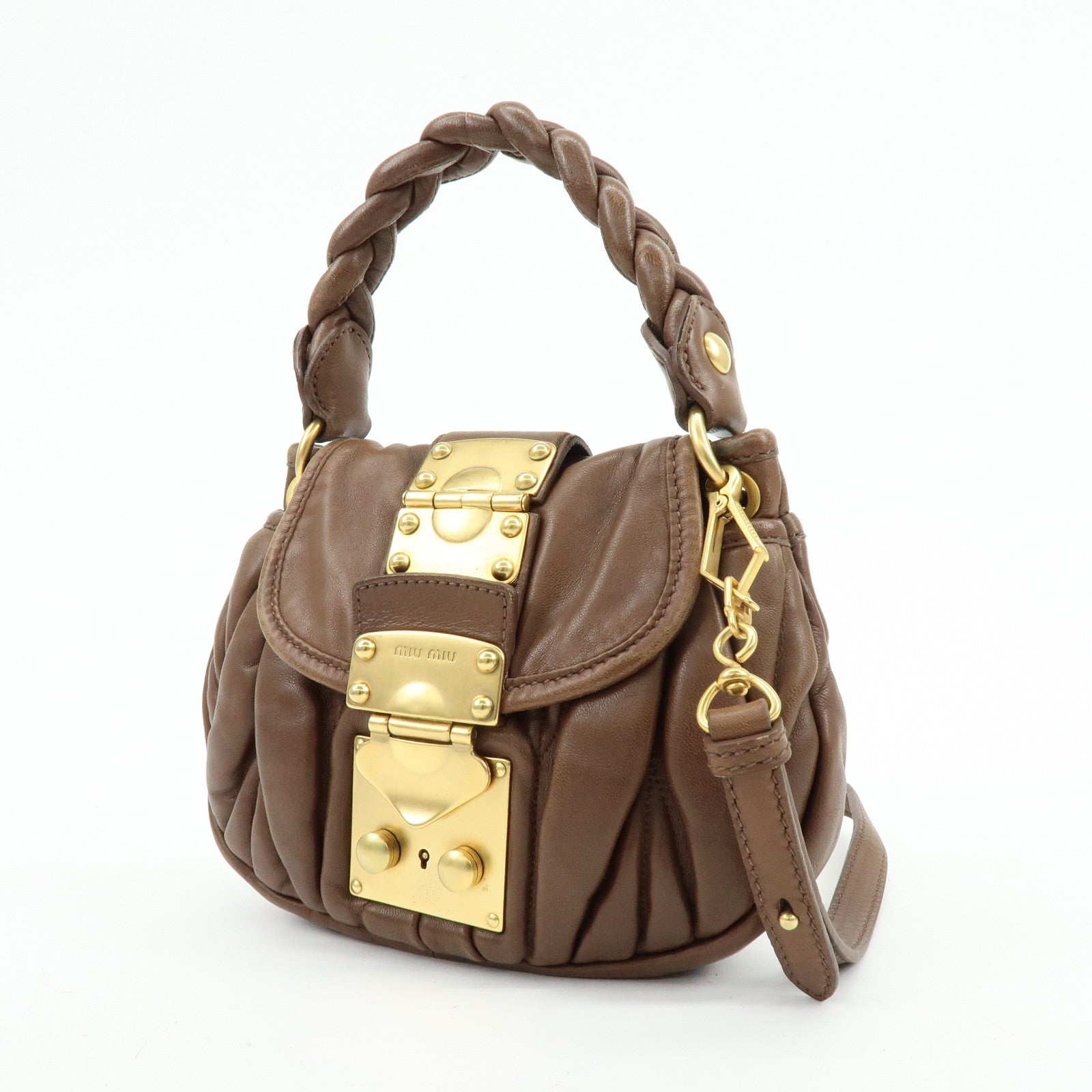 MIU MIU Matelasse Leather 2Way Bag Hand Shoulder Bag Brown 5BH188