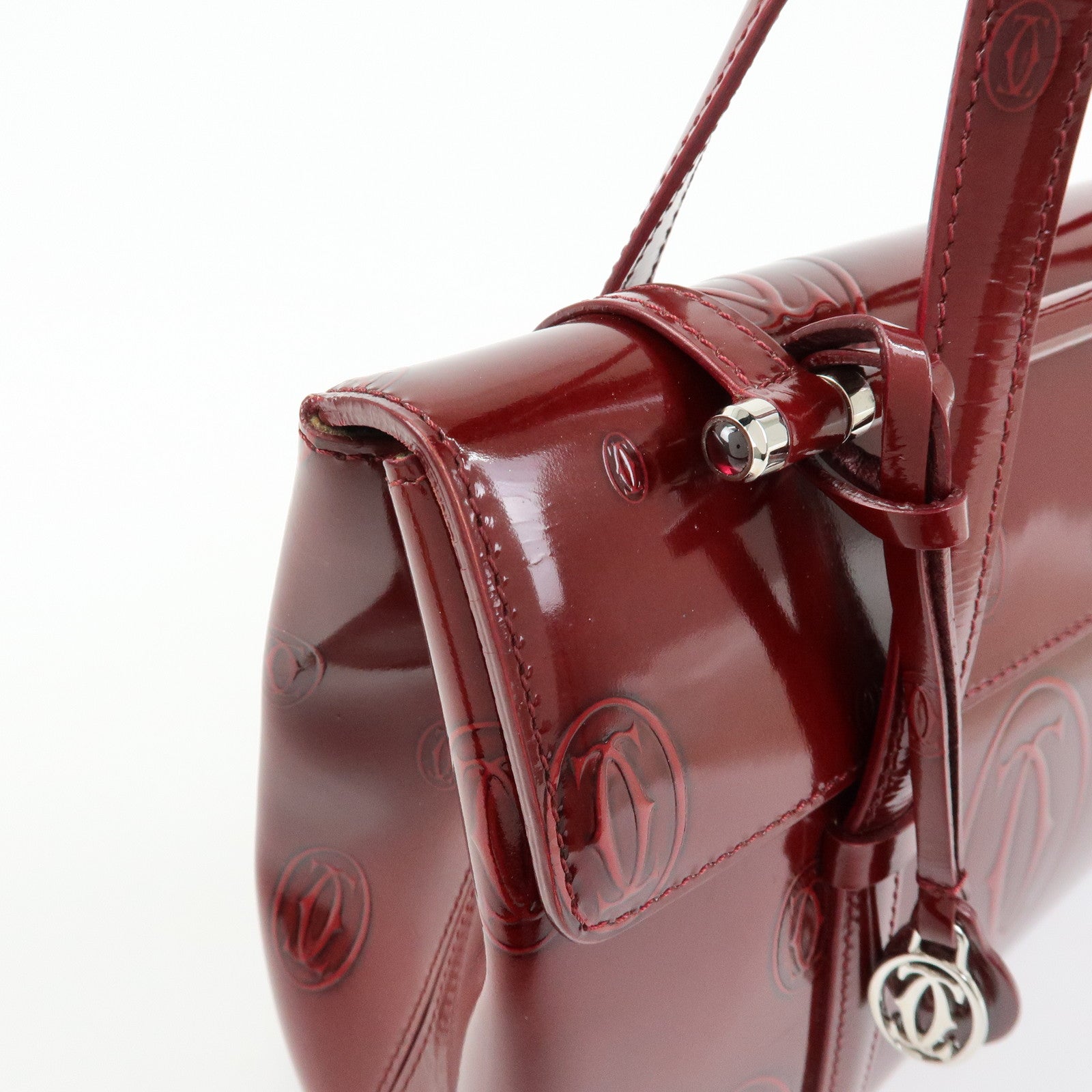 Cartier Happy Birthday Patent Leather Hand Bag Tote Bag Bordeaux