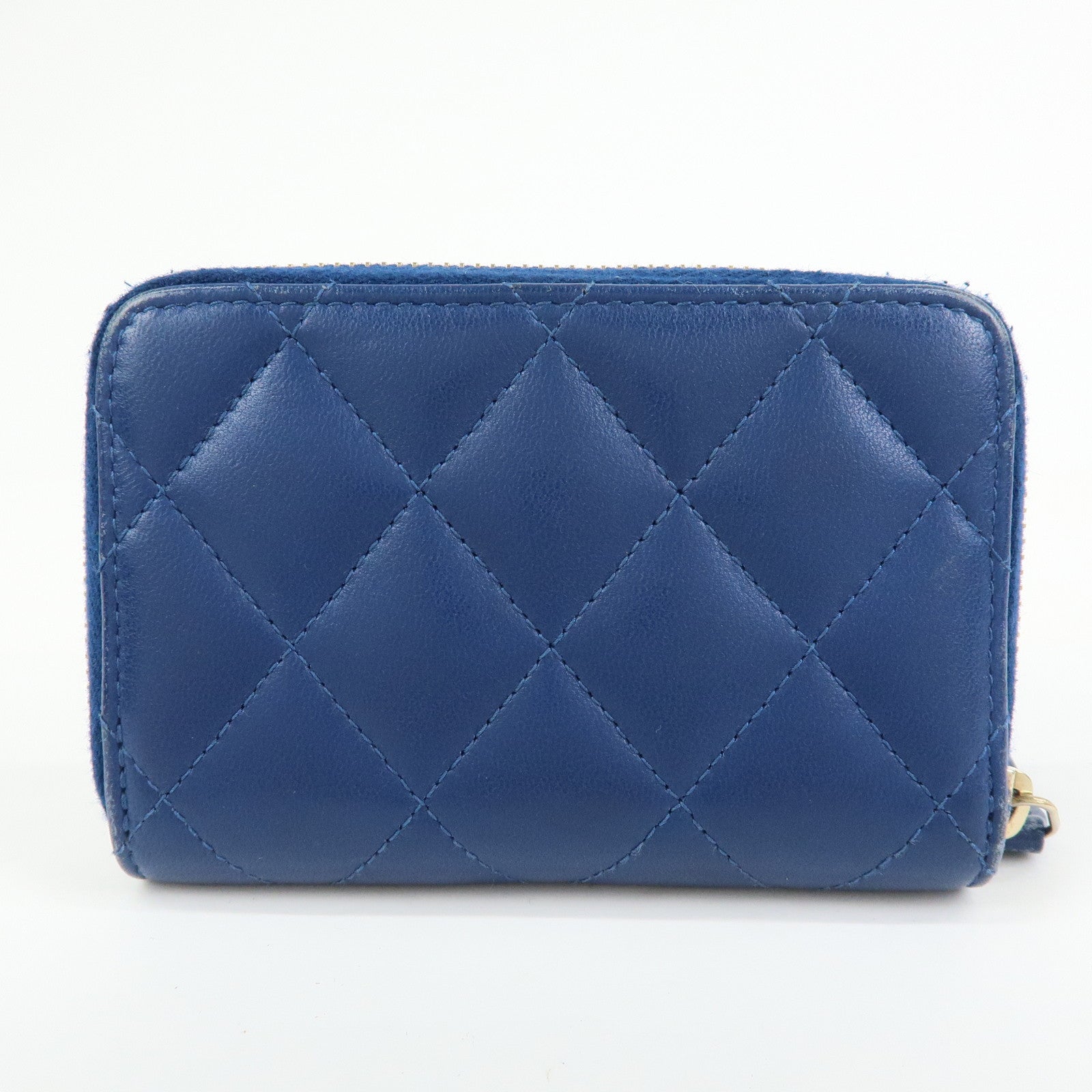 CHANEL Matelasse COCO Mark Lamb Skin Coin Case Card Case Blue