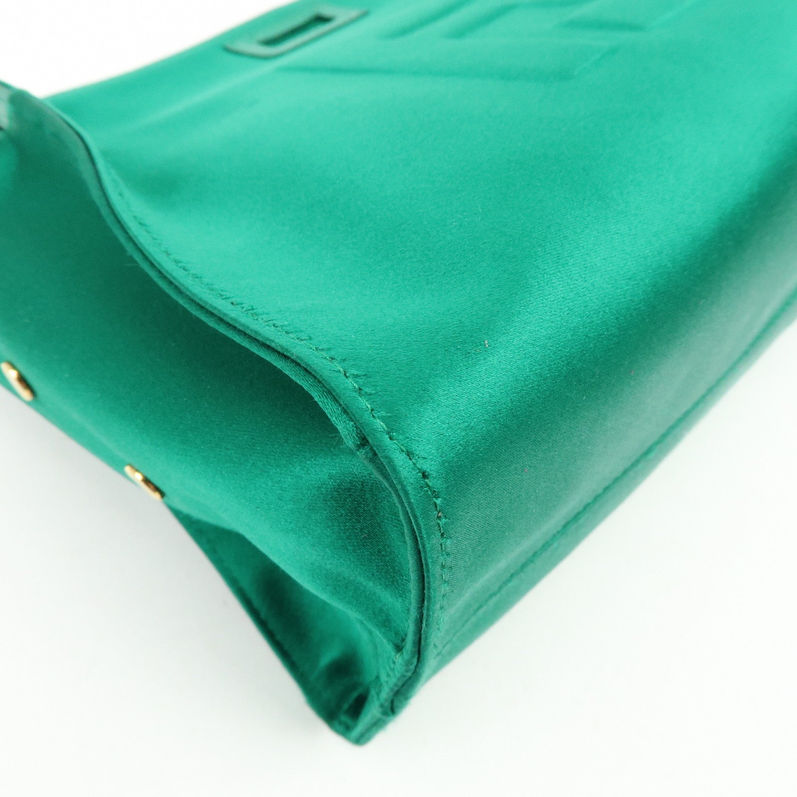 FENDI Satin Peekaboo Defender Hand Bag Cover Green 7AR717