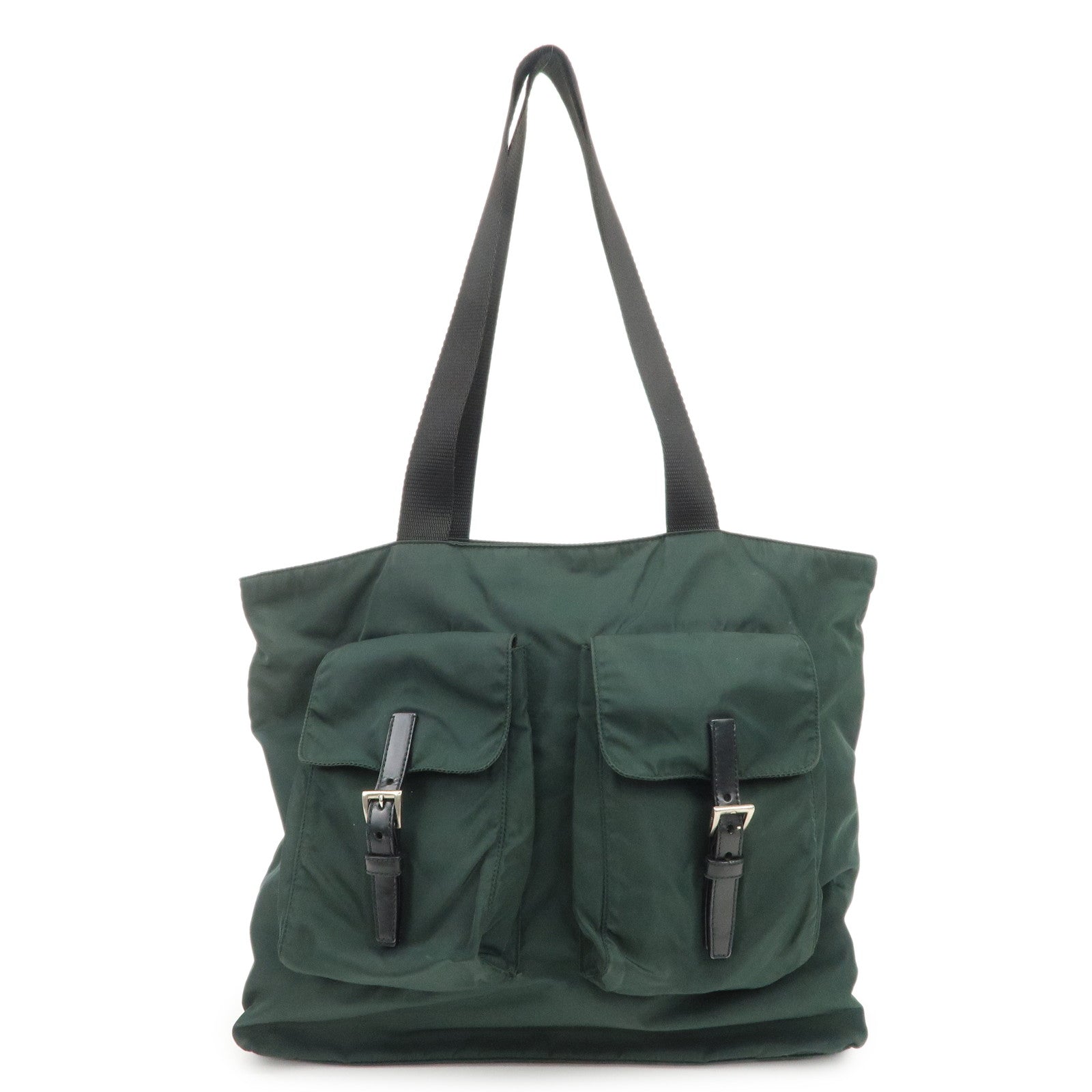 PRADA Triangle Logo Nylon Leather Shoulder Bag Hand Dark Green