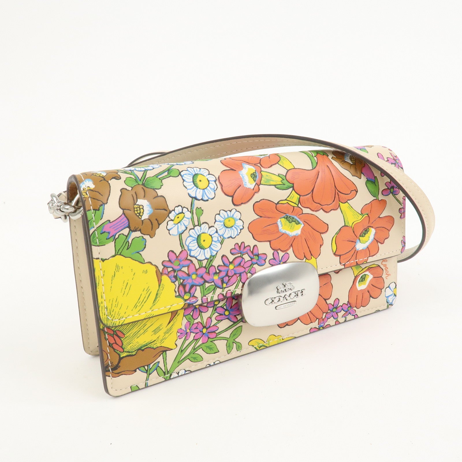 COACH Elaiza Leather Flap Crossbody Shoulder Bag Floral Print