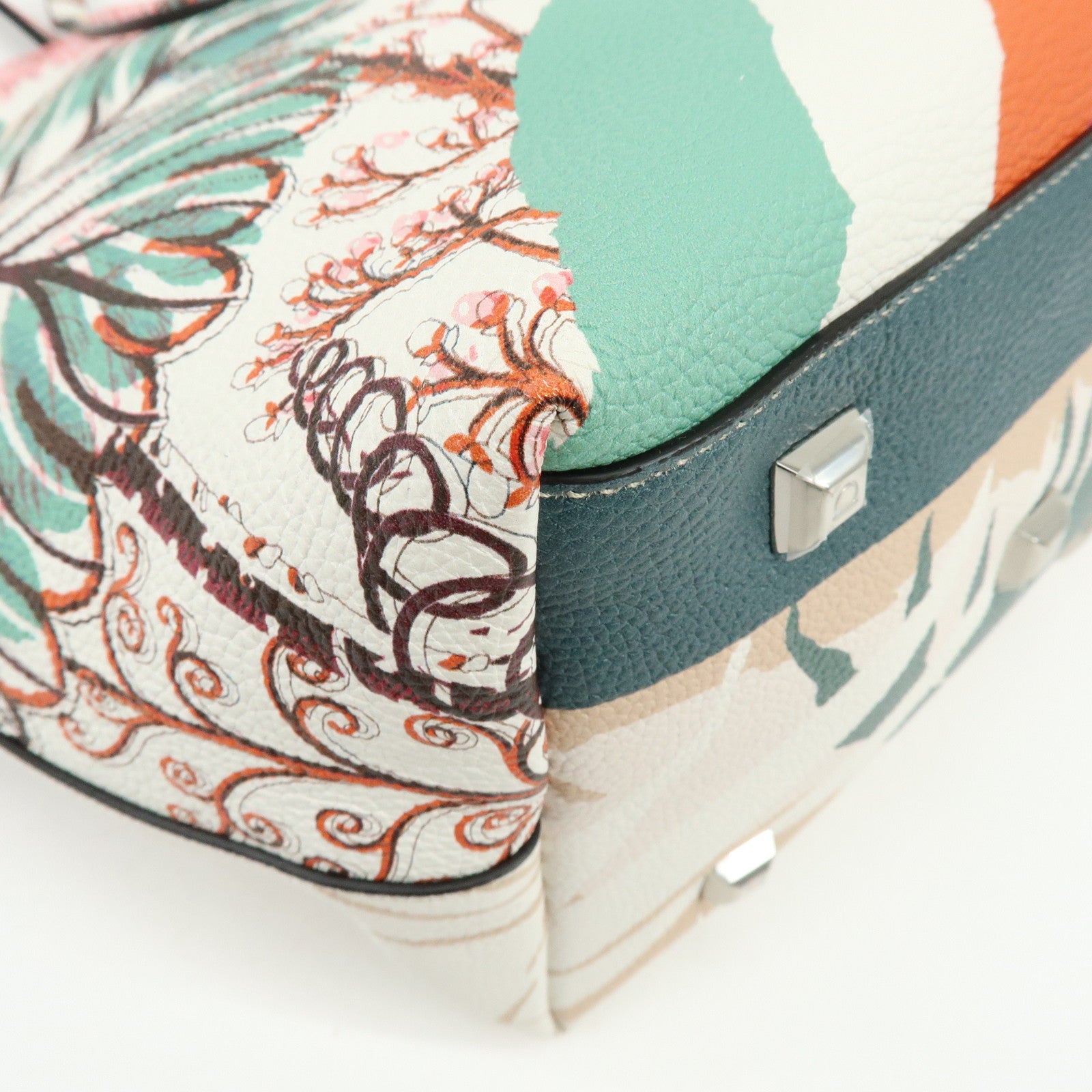 Ferragamo Gancini Leather Tote Bag Shoulder Bag Flower Print
