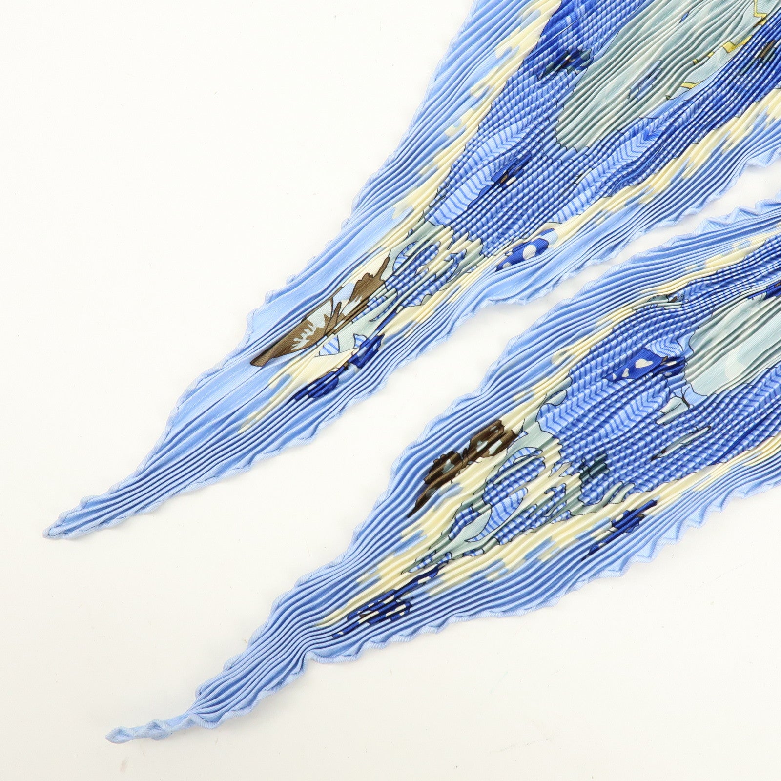 HERMES Pleats Carre Silk 100% Scarf VARANGUES Blue Pink