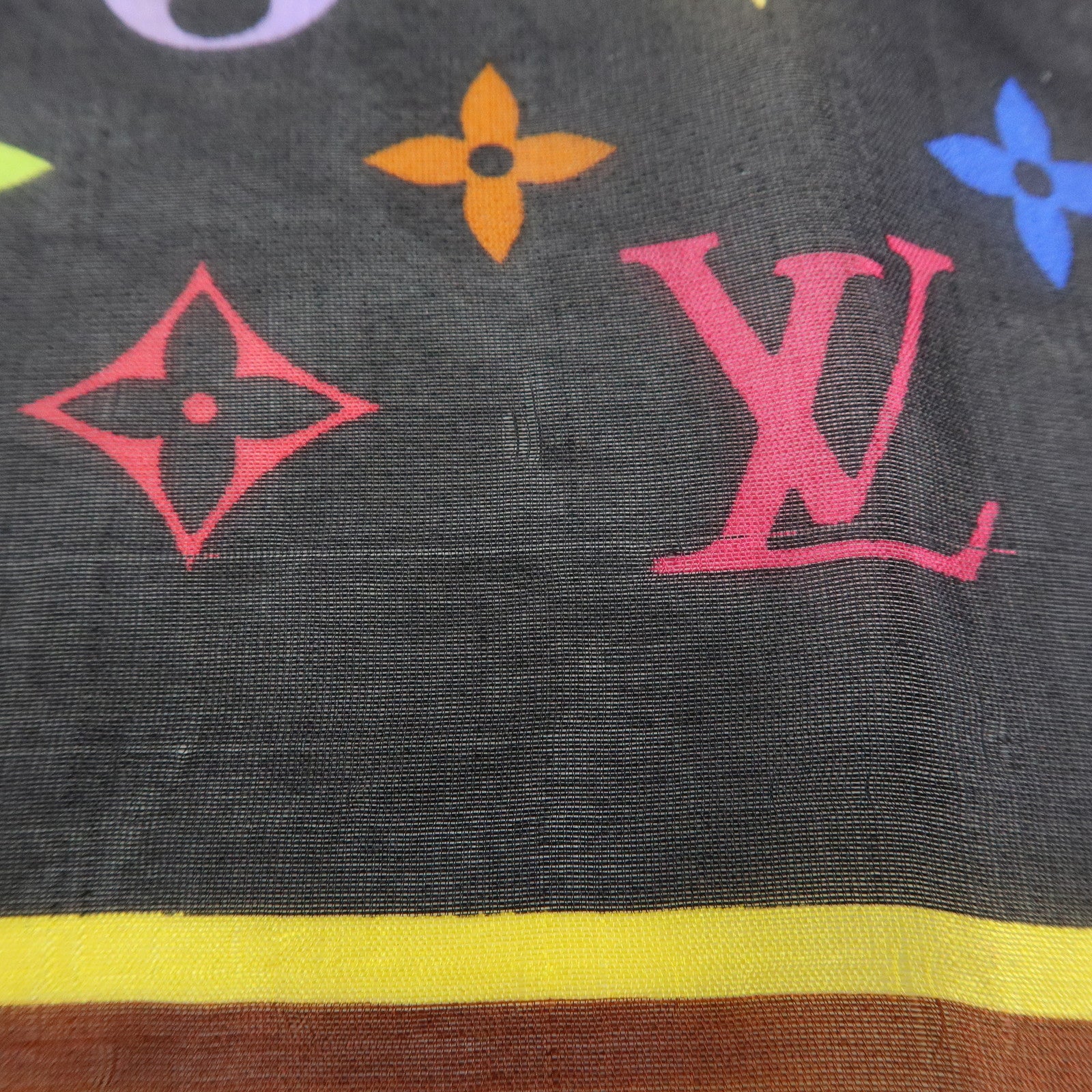 Louis Vuitton Monogram Silk 100% Scarf Multicolor Noir Black