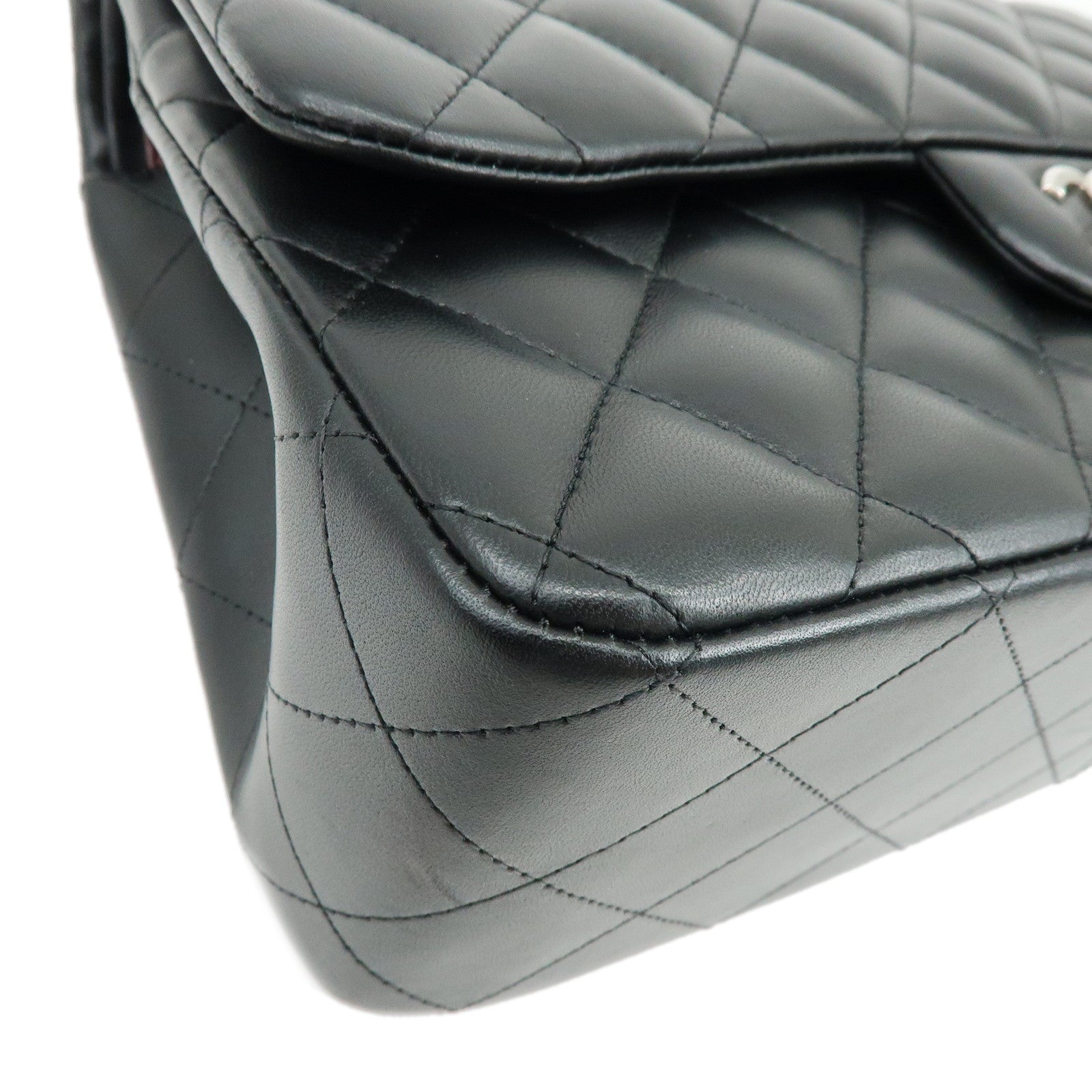 CHANEL Matelasse30 Lamb Skin W Flap Chain Shoulder Bag Black A58600