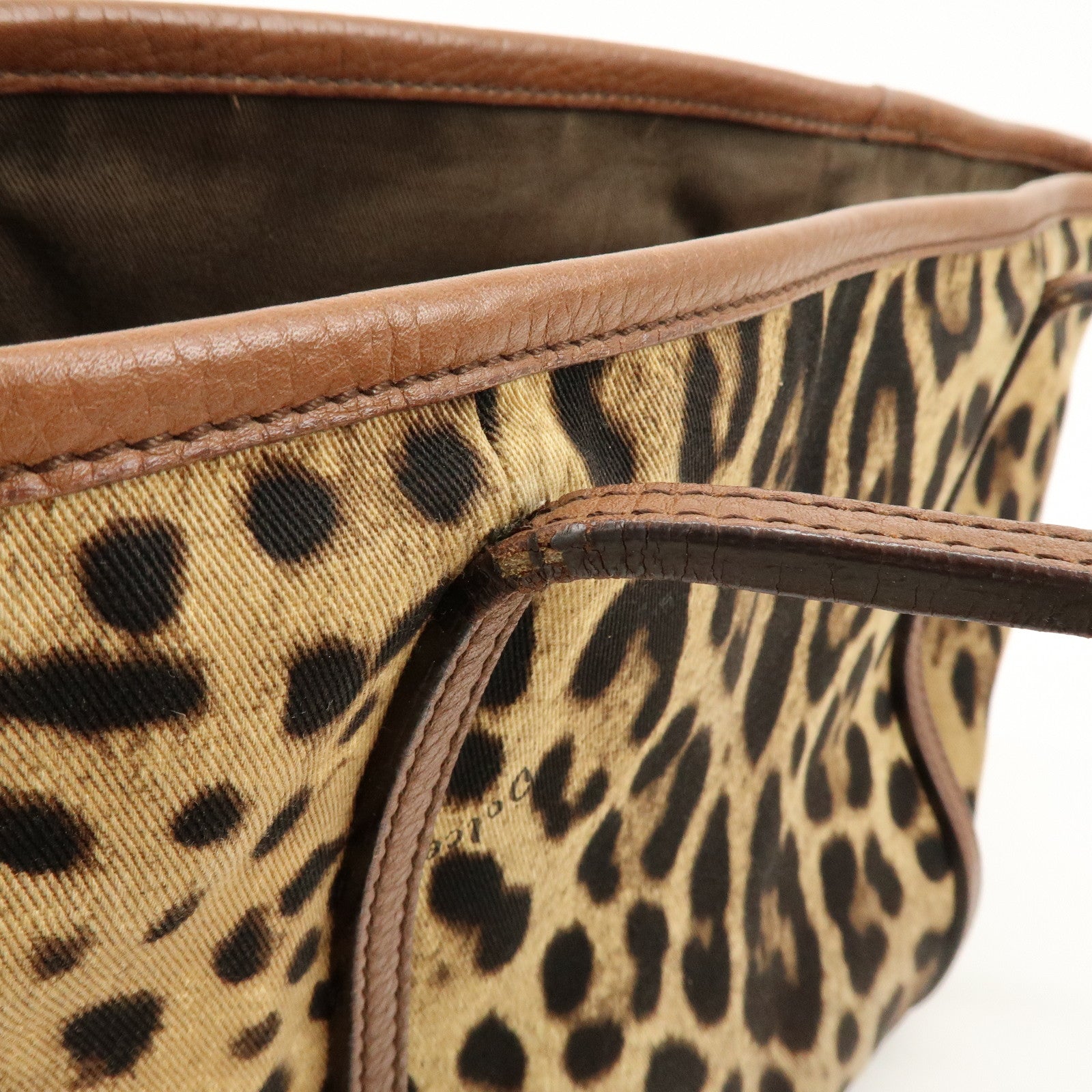 Dolce&Gabbana Canvas Leather Leopard Tote Bag Shoulder Bag Brown