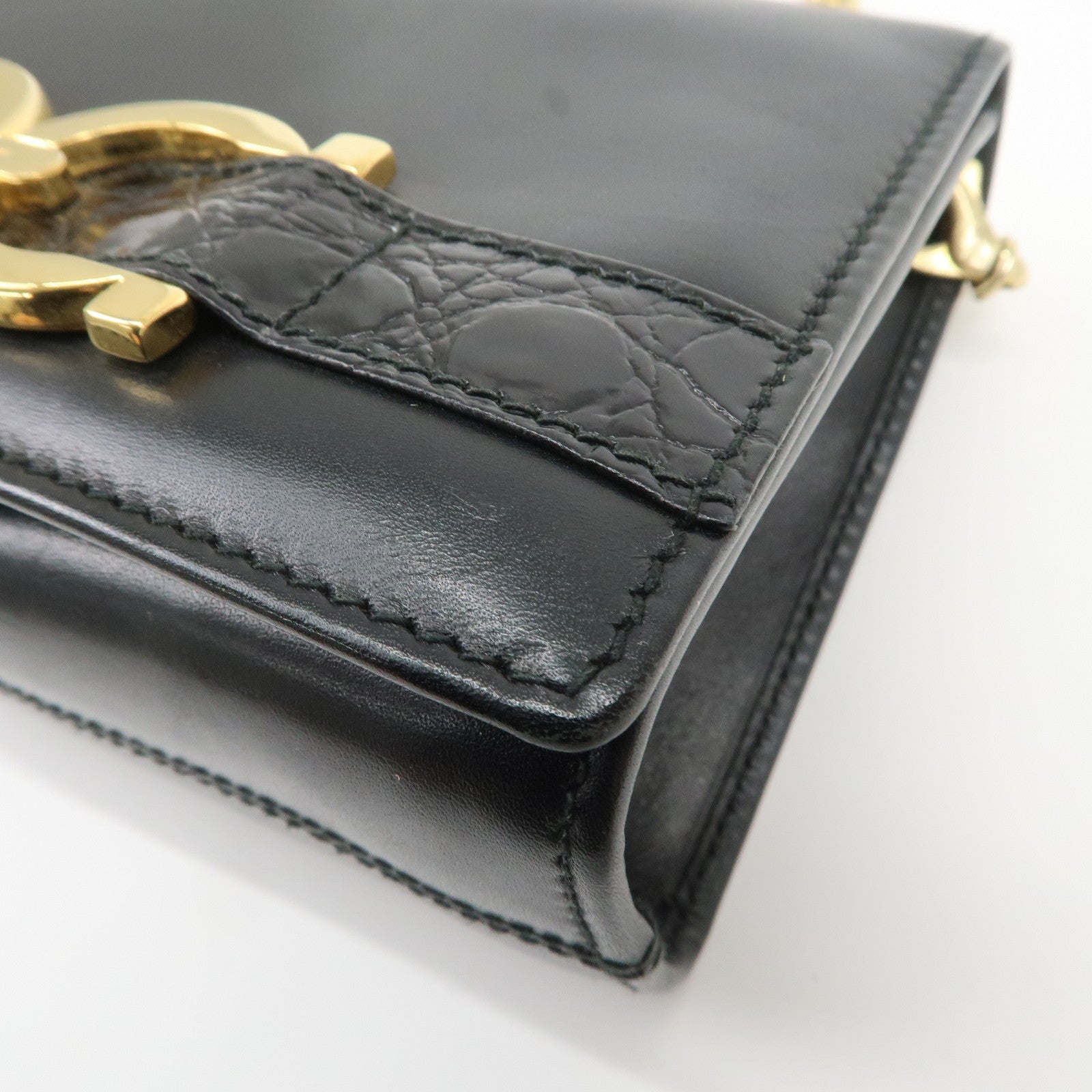 Ferragamo Gancini Embossed Leather Chain Shoulder Bag Black