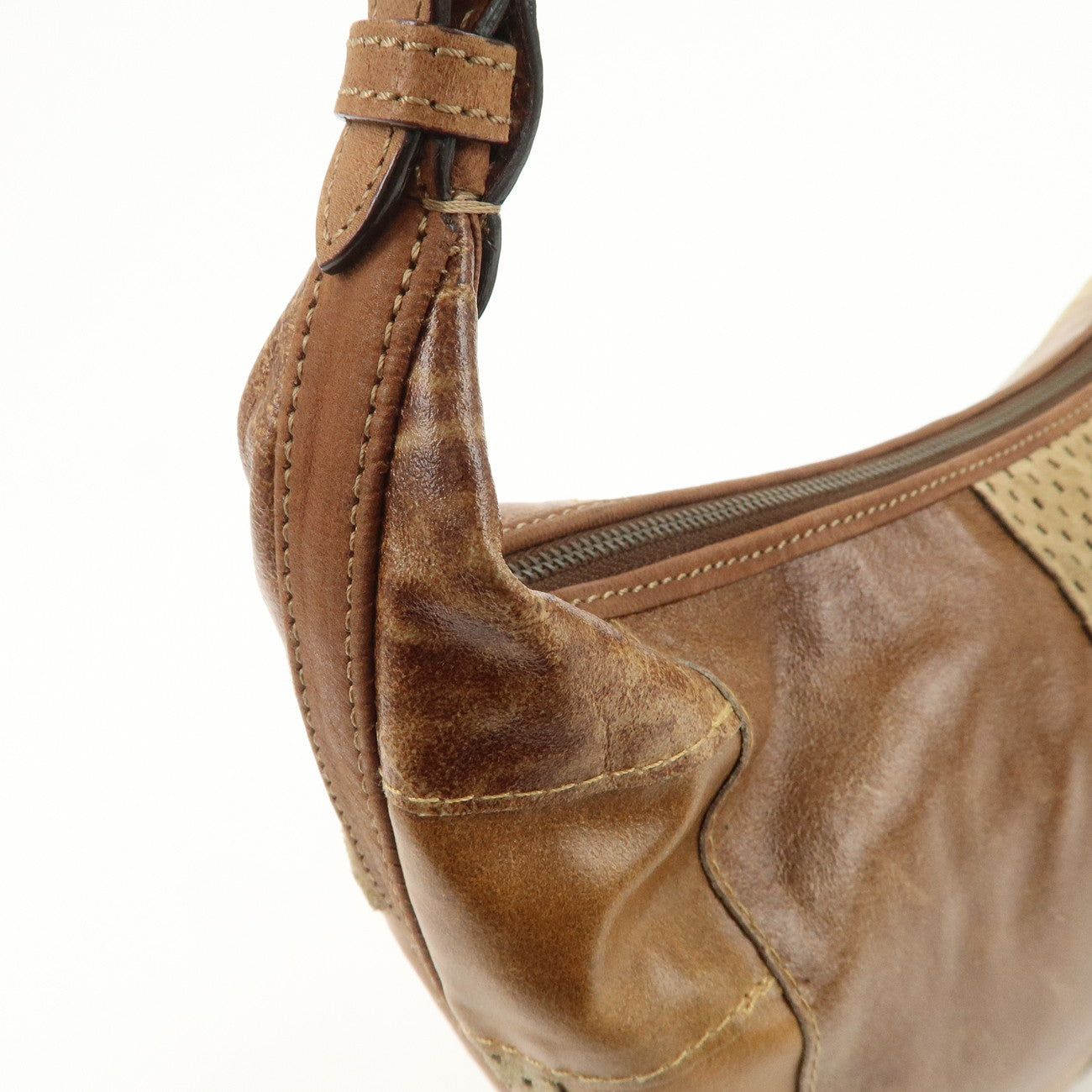Christian Dior Leather Shoulder Bag Hand Bag Brown Beige