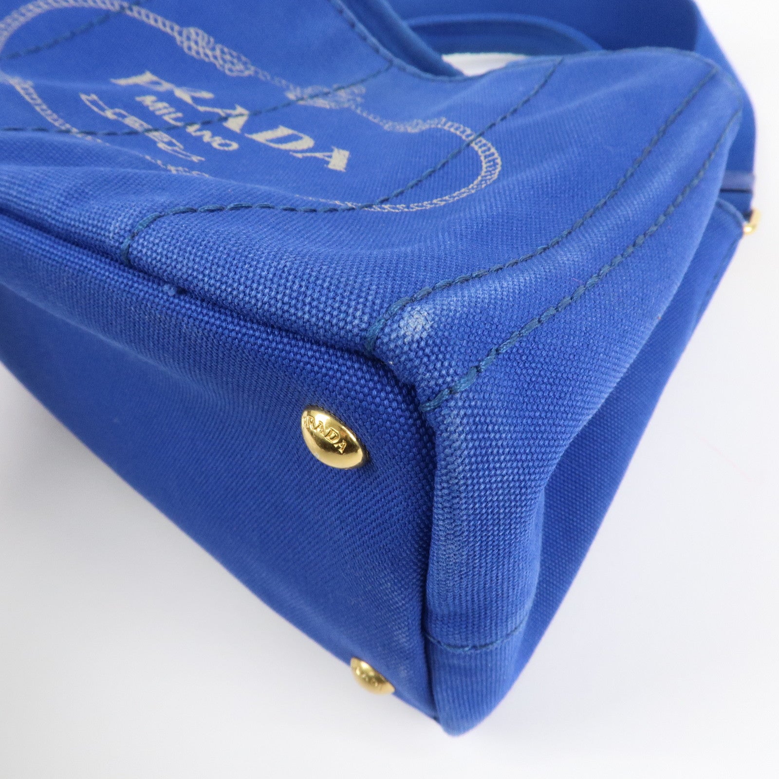 PRADA Logo Canapa Mini Canvas 2Way Tote Shoulder Bag Blue BN2439 Used