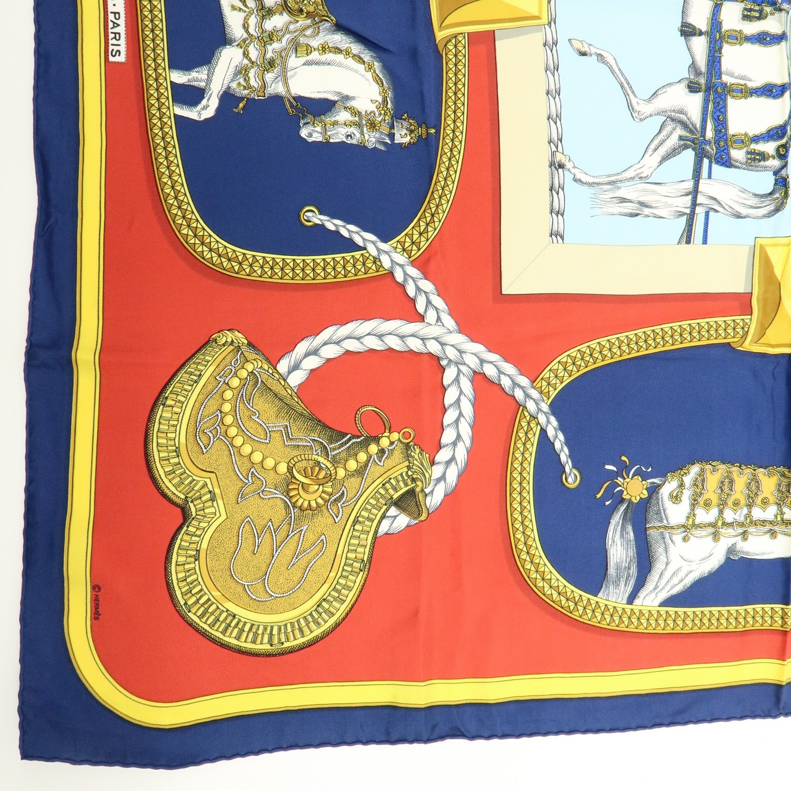 HERMES Carre 90 Silk 100% Scarf GRAND APPARAT Navy Multi Color