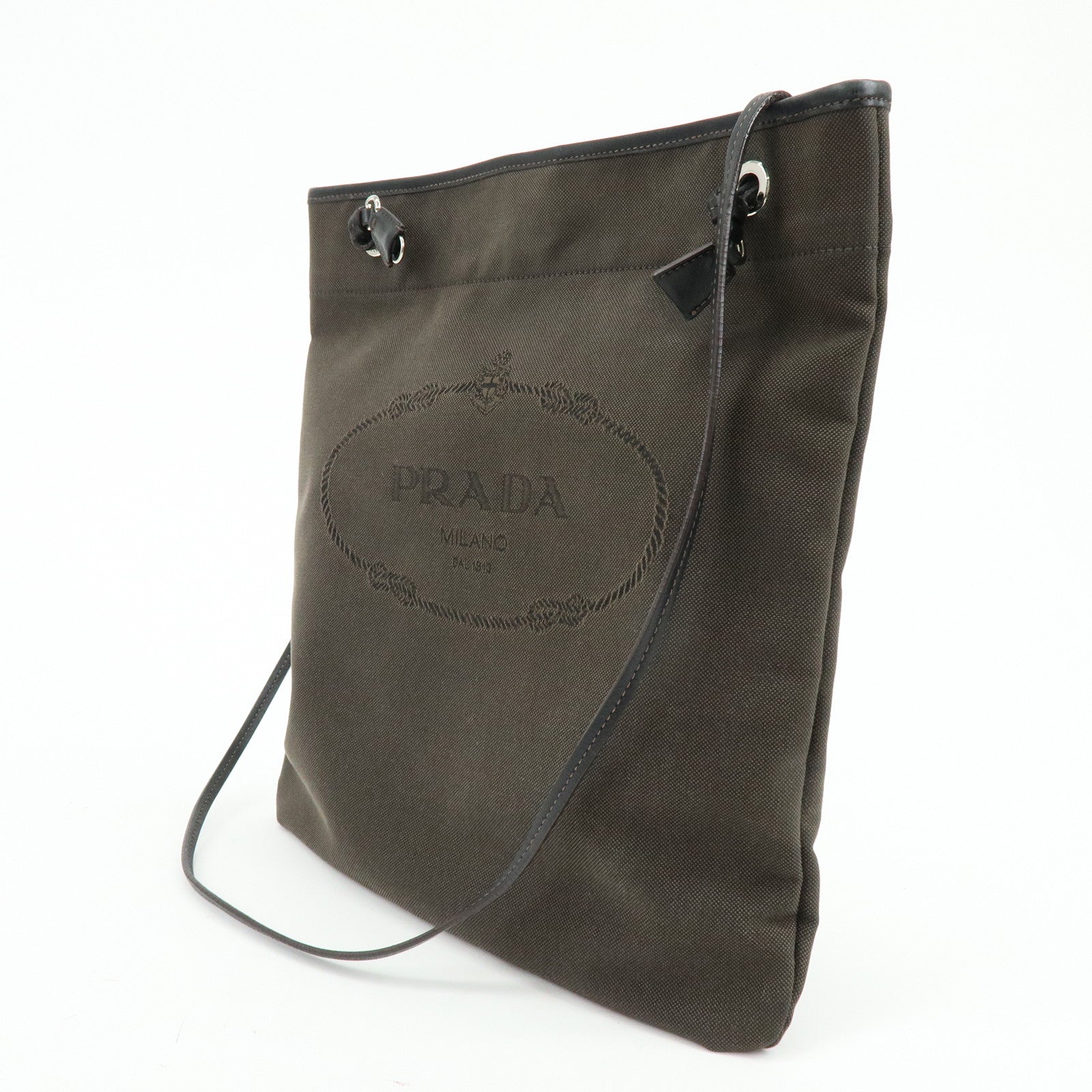 PRADA Logo Jacquard Leather Shoulder Bag Crossbody Bag Dark Brown