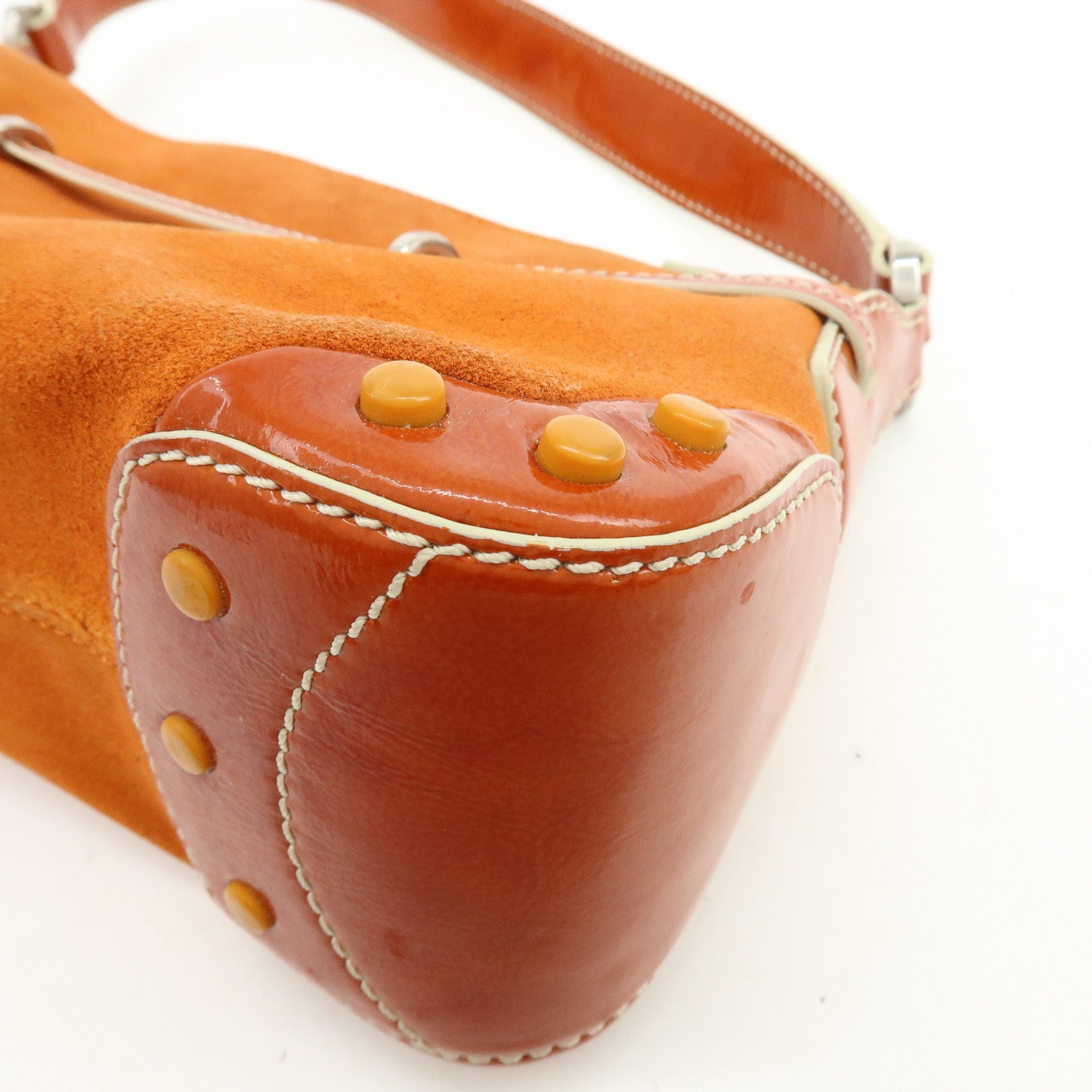 TOD'S Suede Patent Leather Shoulder Bag Hand Bag Orange