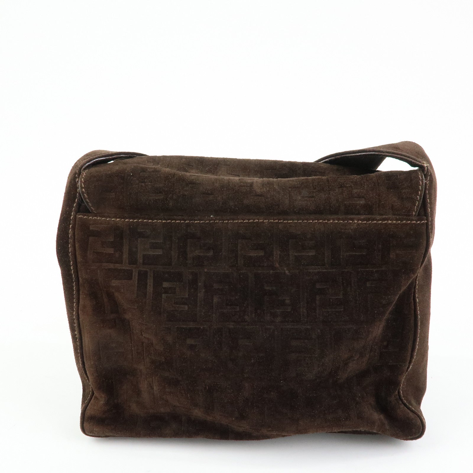 FENDI Zucca Suede Flap Shoulder Bag Crossbody Bag Brown