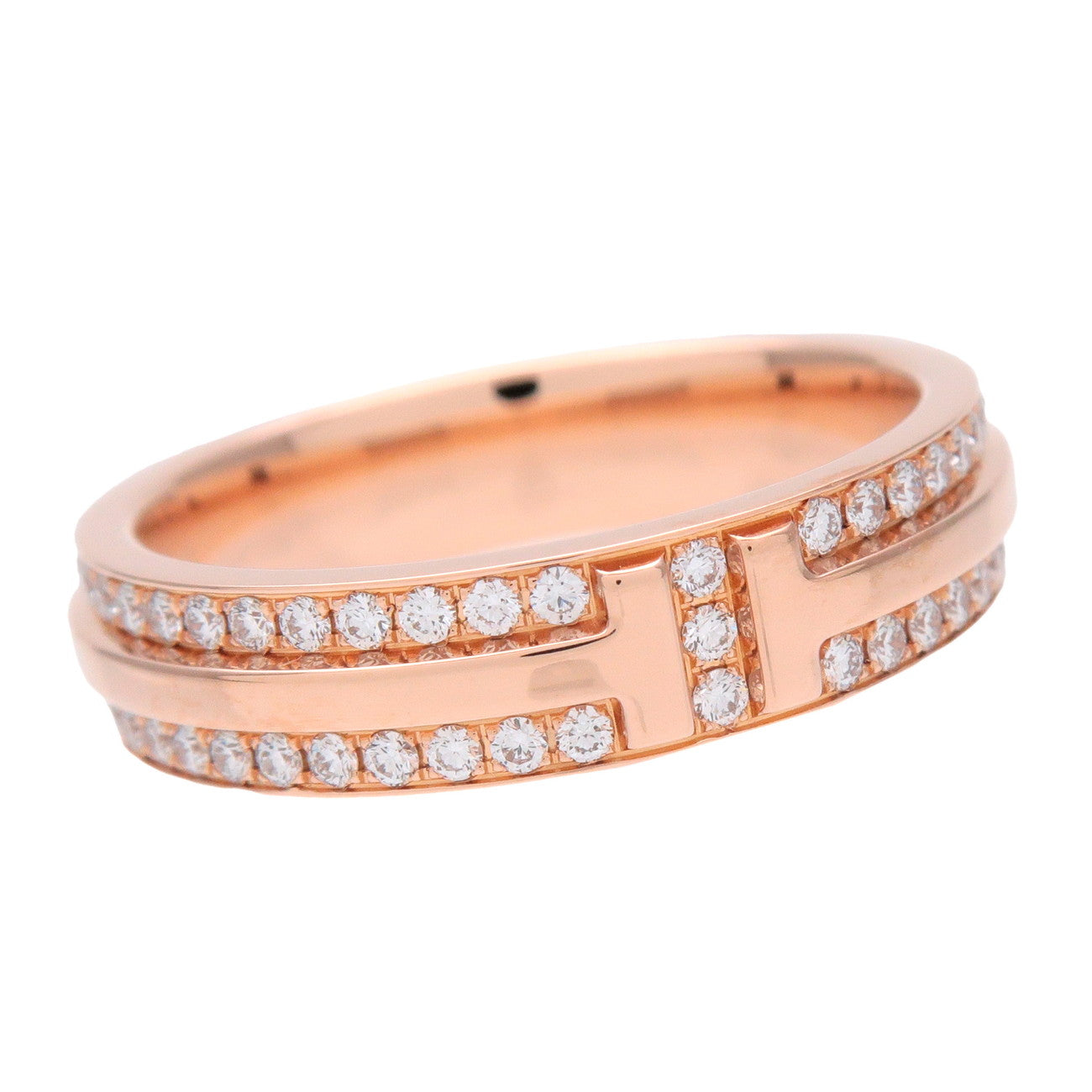Tiffany & Co T Narrow Full Pave Diamond Ring 750PG Rose Gold US6