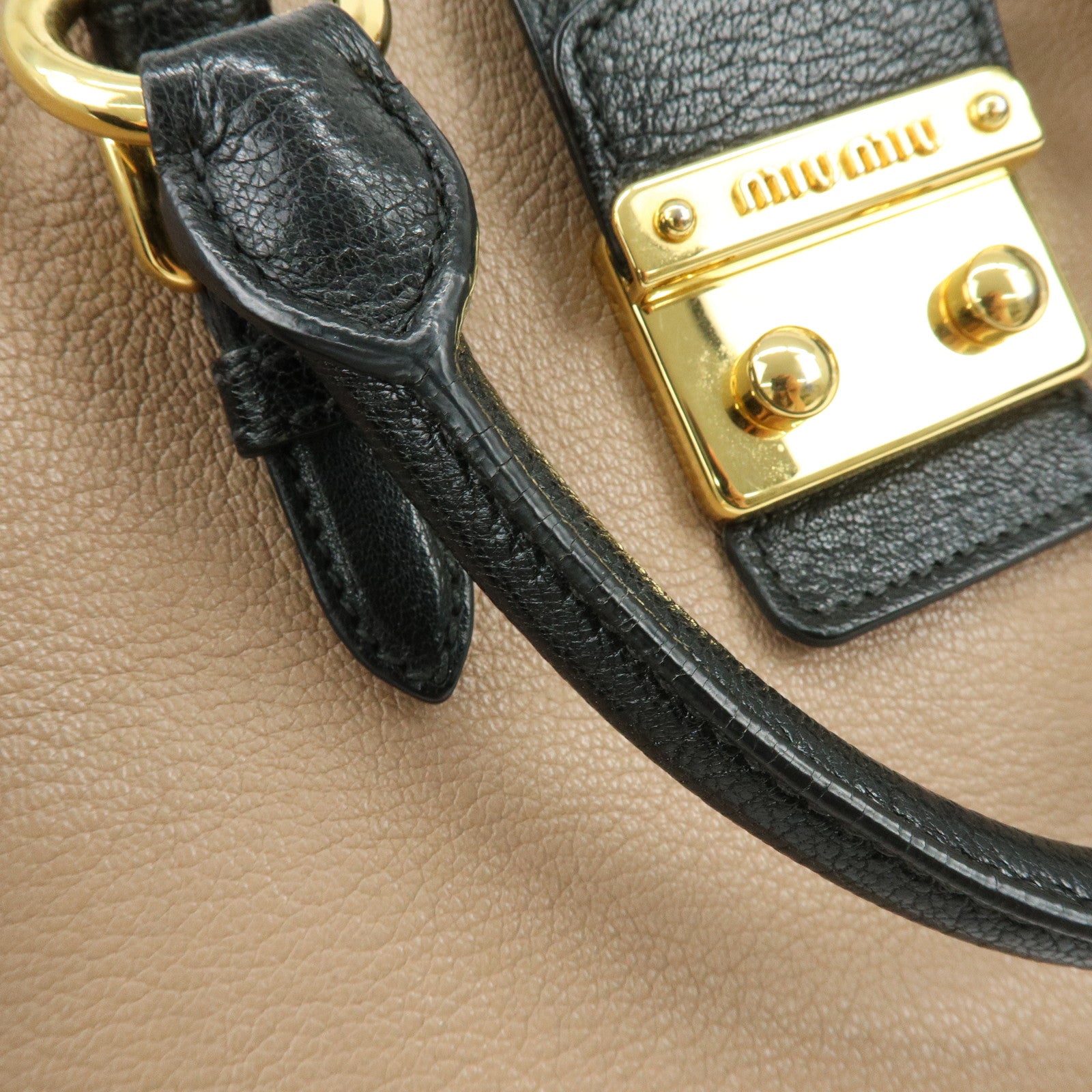 MIU MIU Madras Leather 2Way Hand Bag Bi-color Beige Black RN0799