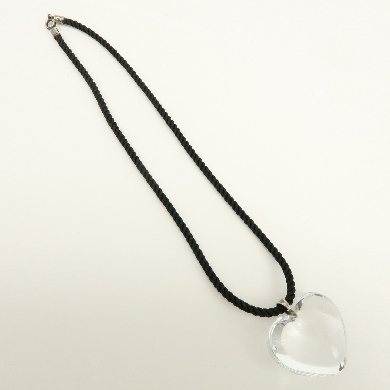 Baccarat Crystal Silver Heart Motif Necklace SV925 Clear Black