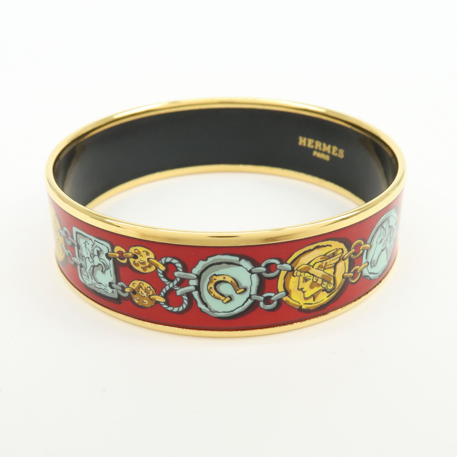 HERMES Email GM Bangle Gold Plated Bracelet Red