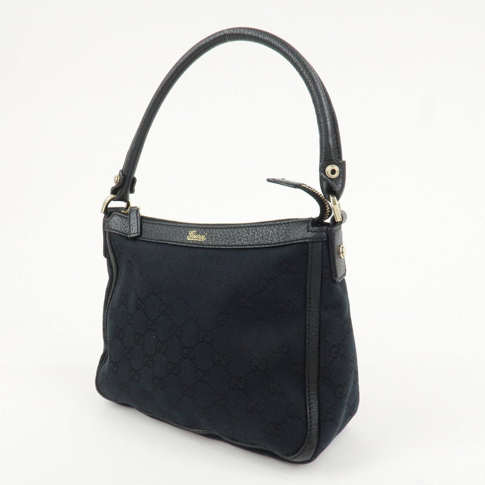 GUCCI GG Canvas Leather Shoulder Bag Hand Bag Black 146244