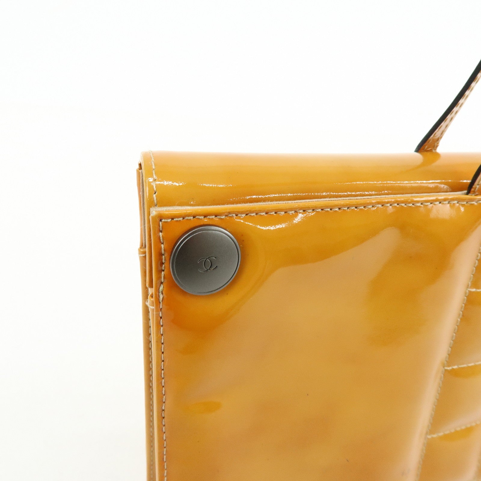 CHANEL Chocolate Bar Patent Leather Shoulder Bag Hand Bag Orange