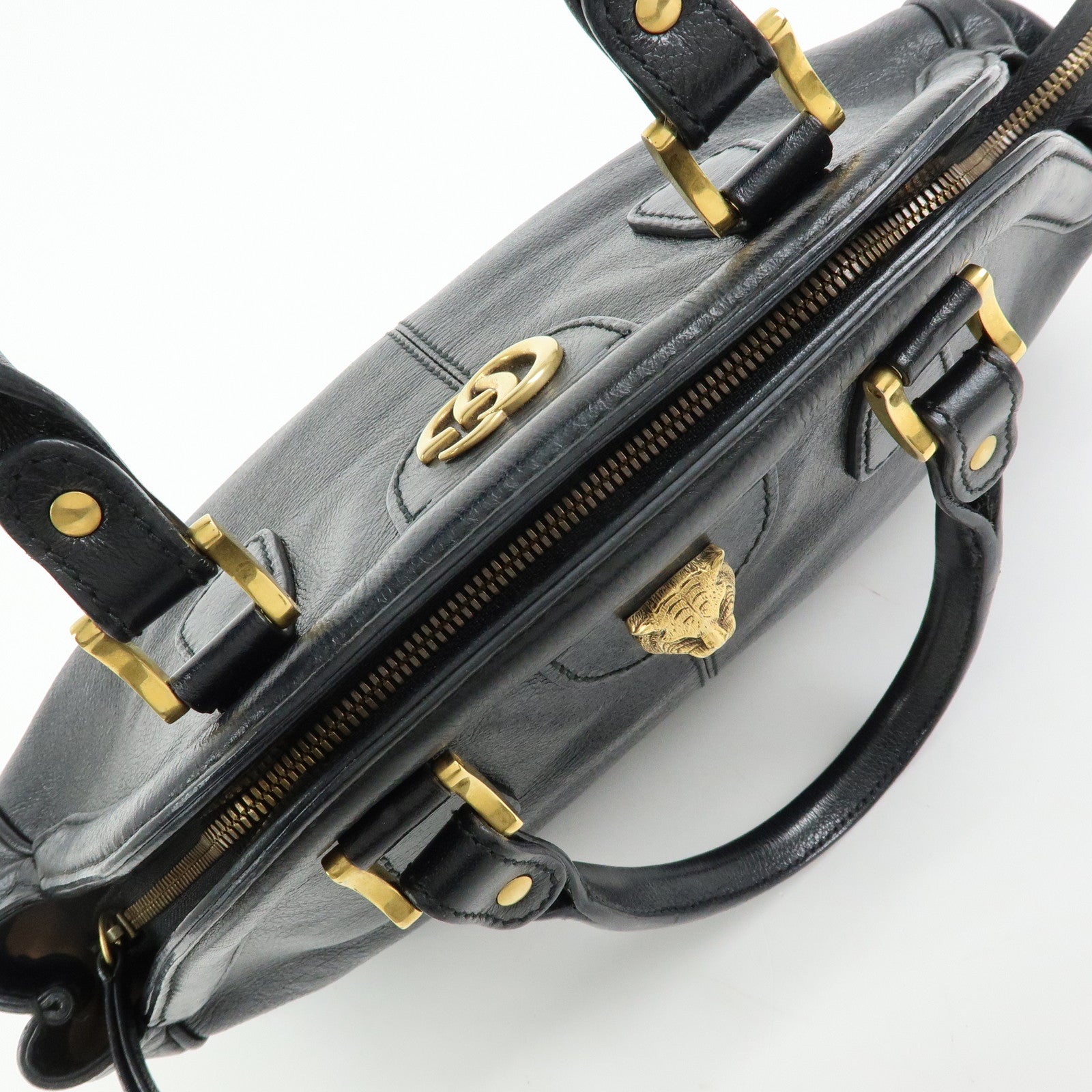 GUCCI GG Marmont Tiger Head Leather 2Way Bag Hand Bag Black 516459