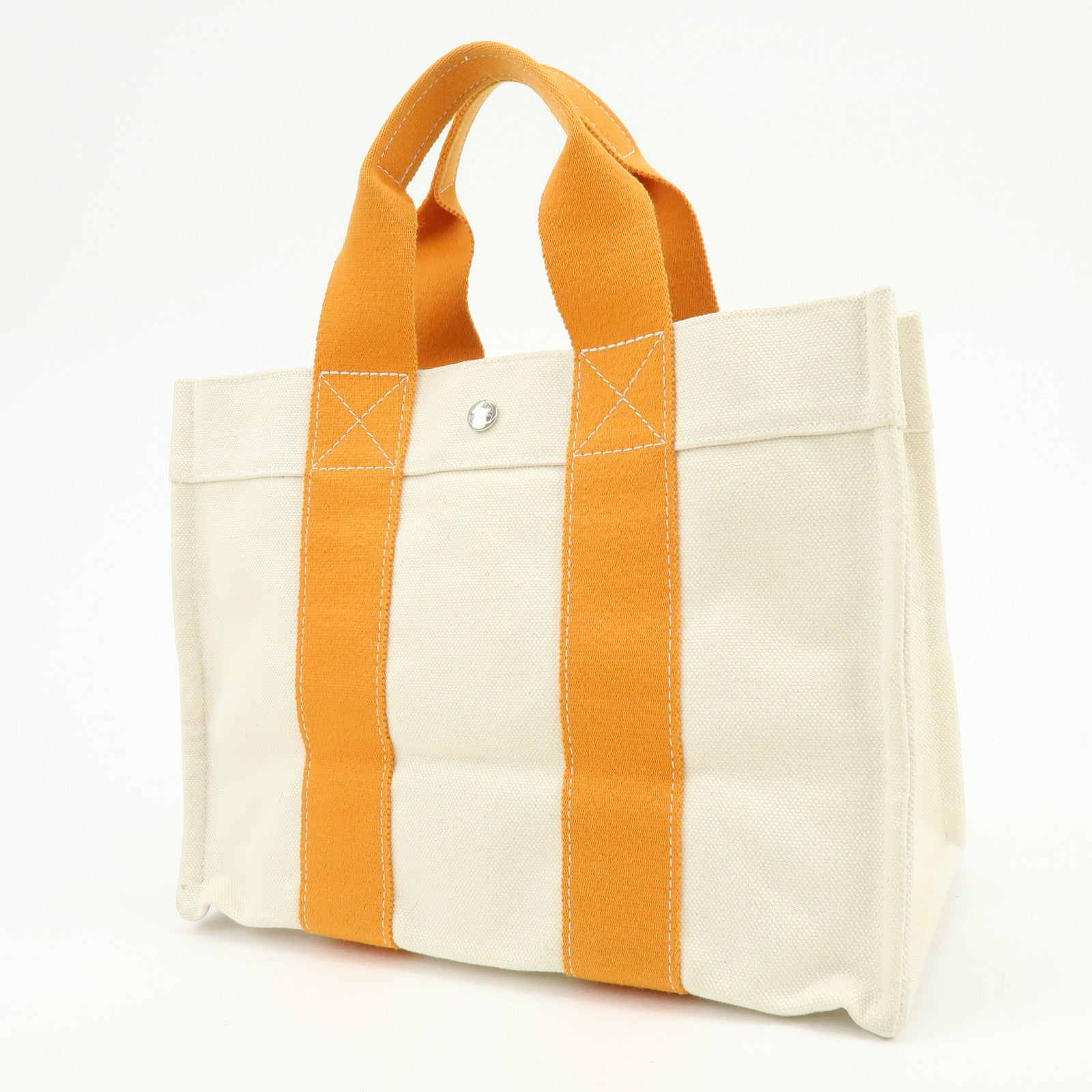 HERMES Bora Bora PM Canvas Tote Bag Hand Bag Natural Orange