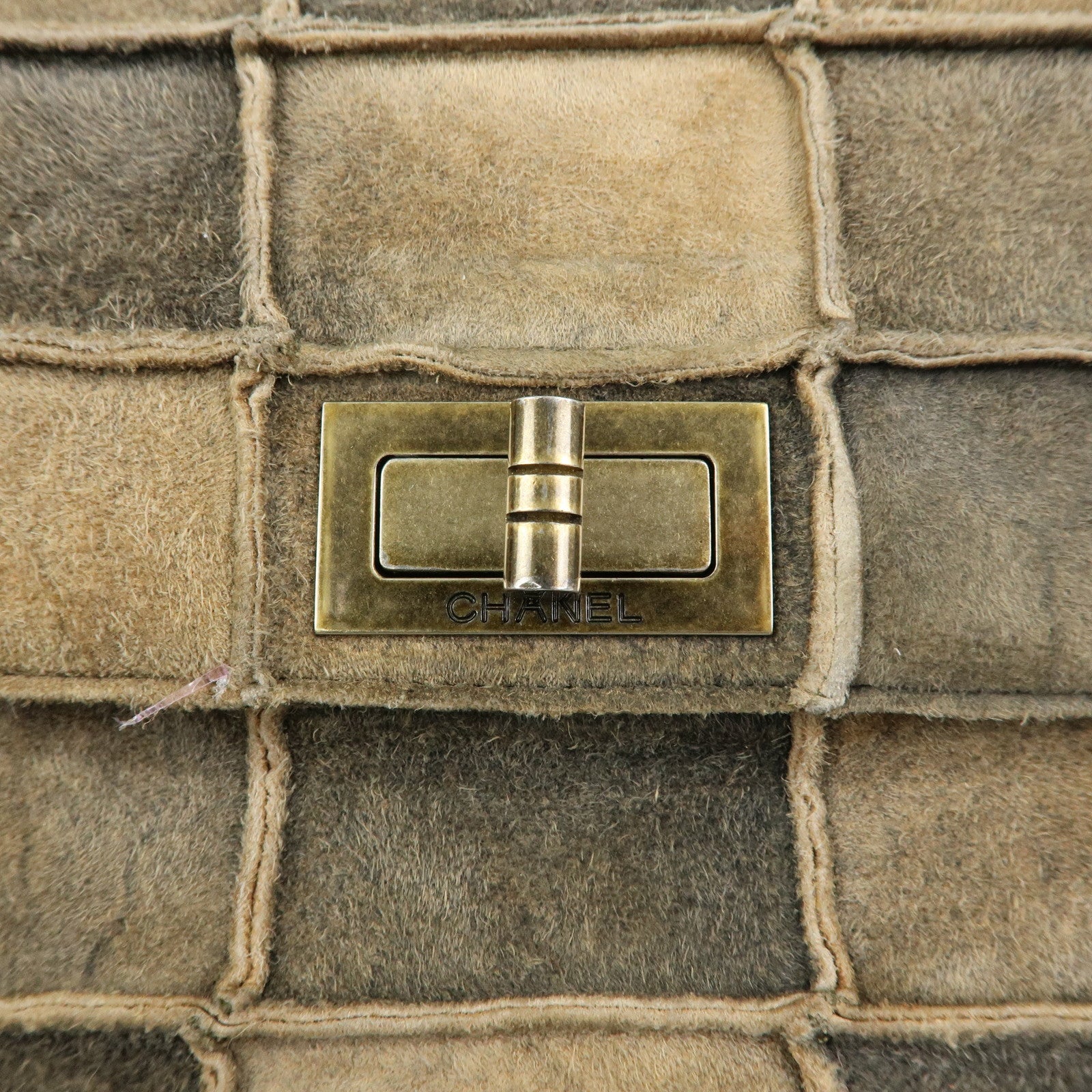 CHANEL Chanel 2.55 Suede Patchwork Chain Shoulder Bag Gray Brown