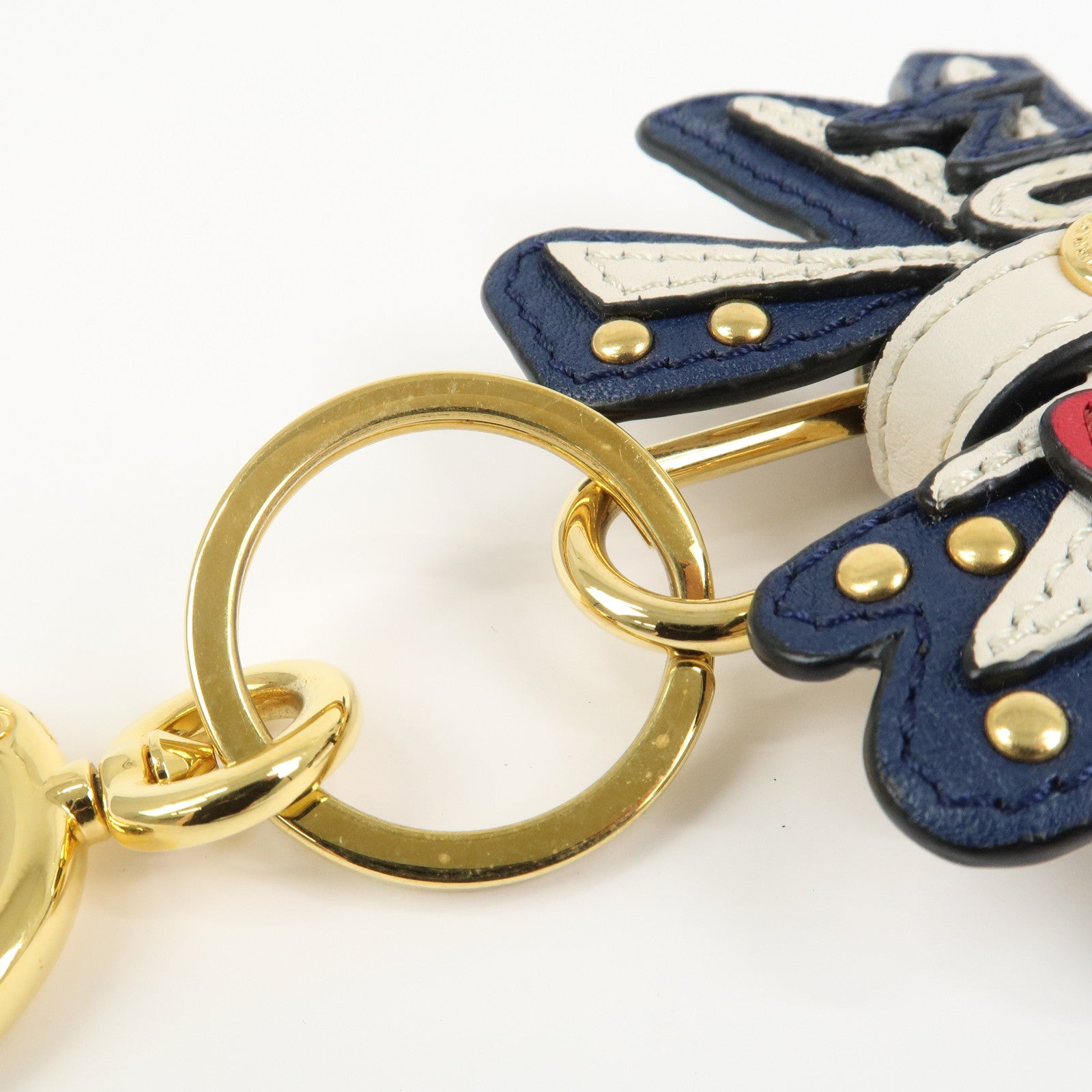 BURBERRY Leather Metal Bag Charm Key Holder Navy Gold