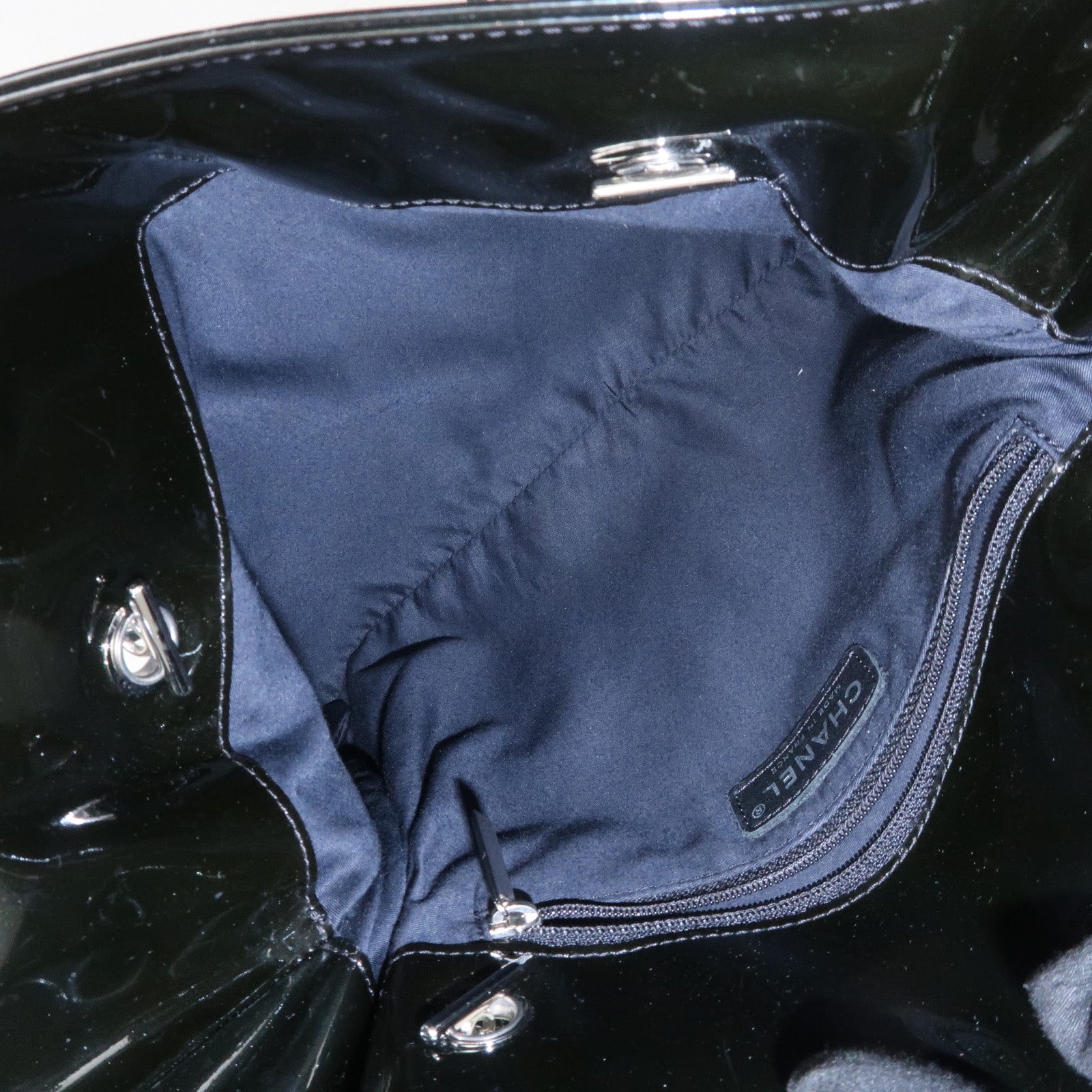 CHANEL COCO Mark Patent Leather Rhinestone Tote Bag Black