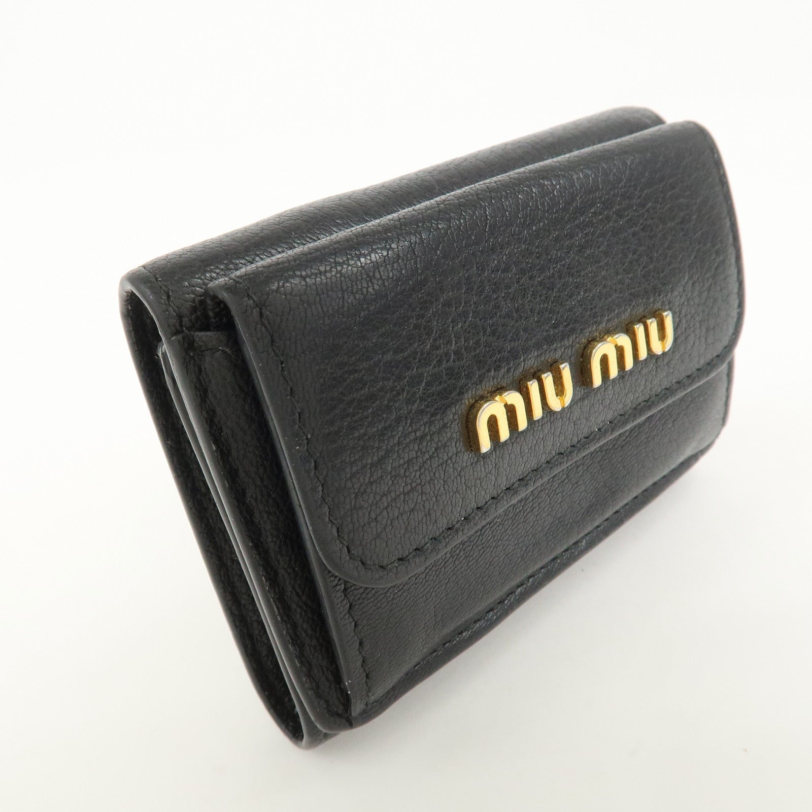 MIU MIU Logo Leather Tri-fold Compact Wallet Black 5MH020