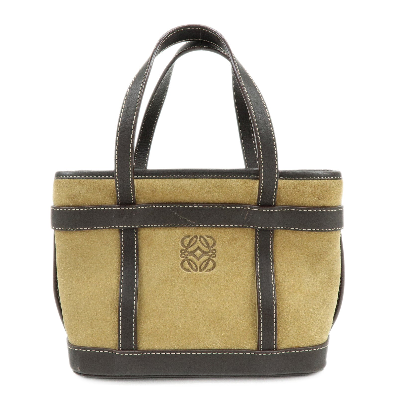 LOEWE Anagram Suede Calf Leather Hand Bag Tote Bag Brown