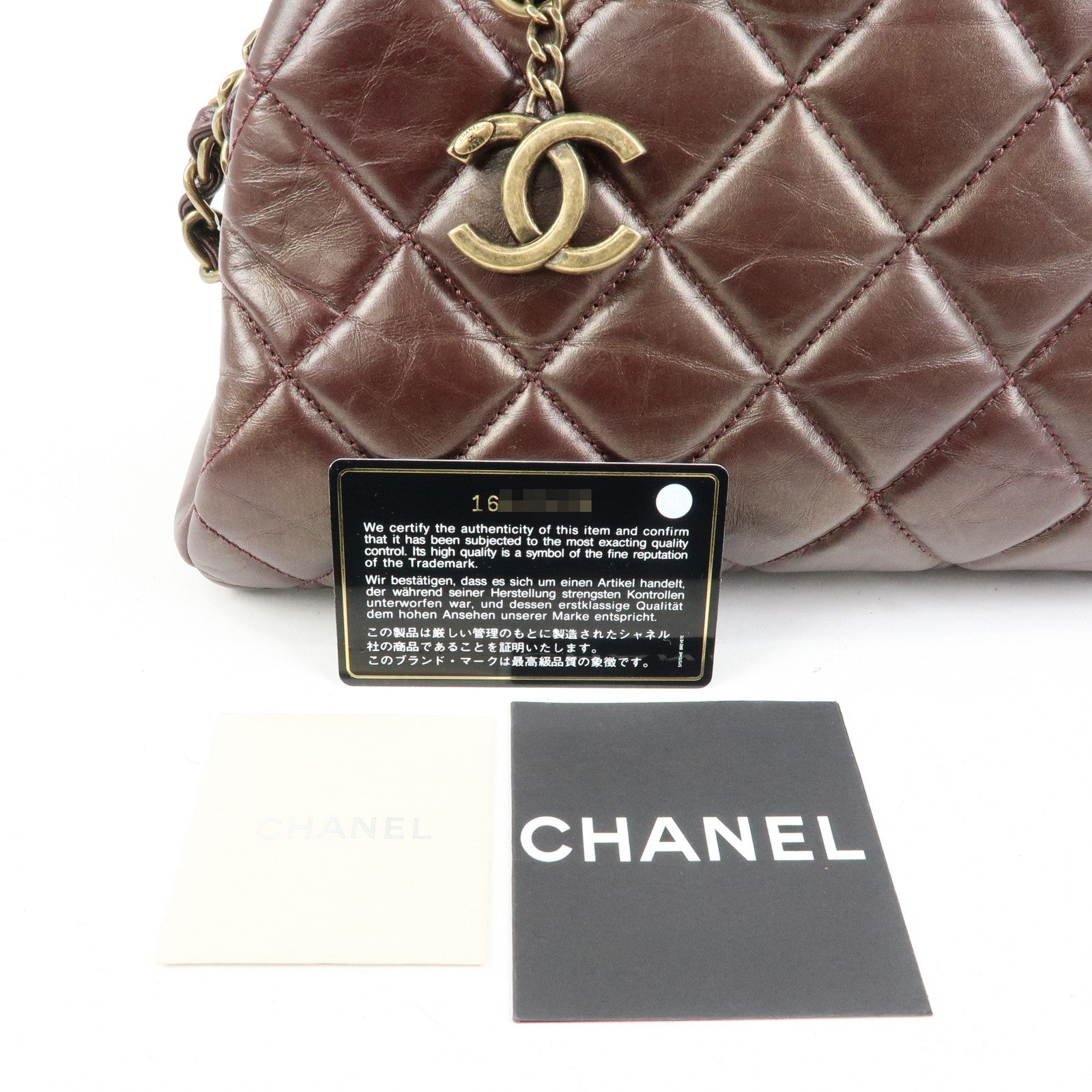 CHANEL Mademoiselle Calf Leather Chain Shoulder Bag Bordeaux