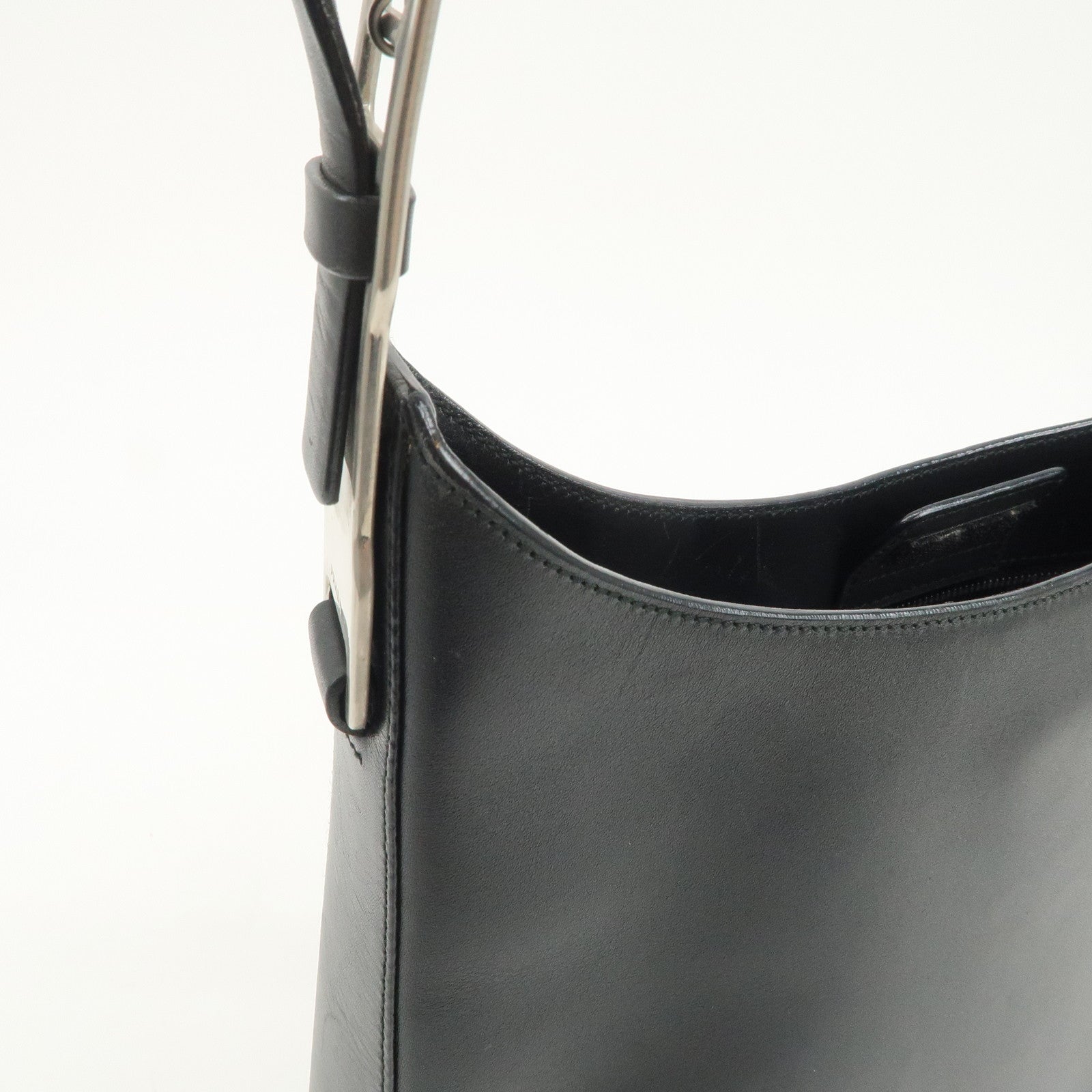 PRADA Logo Leather Shoulder Bag Crossbody Bag Black