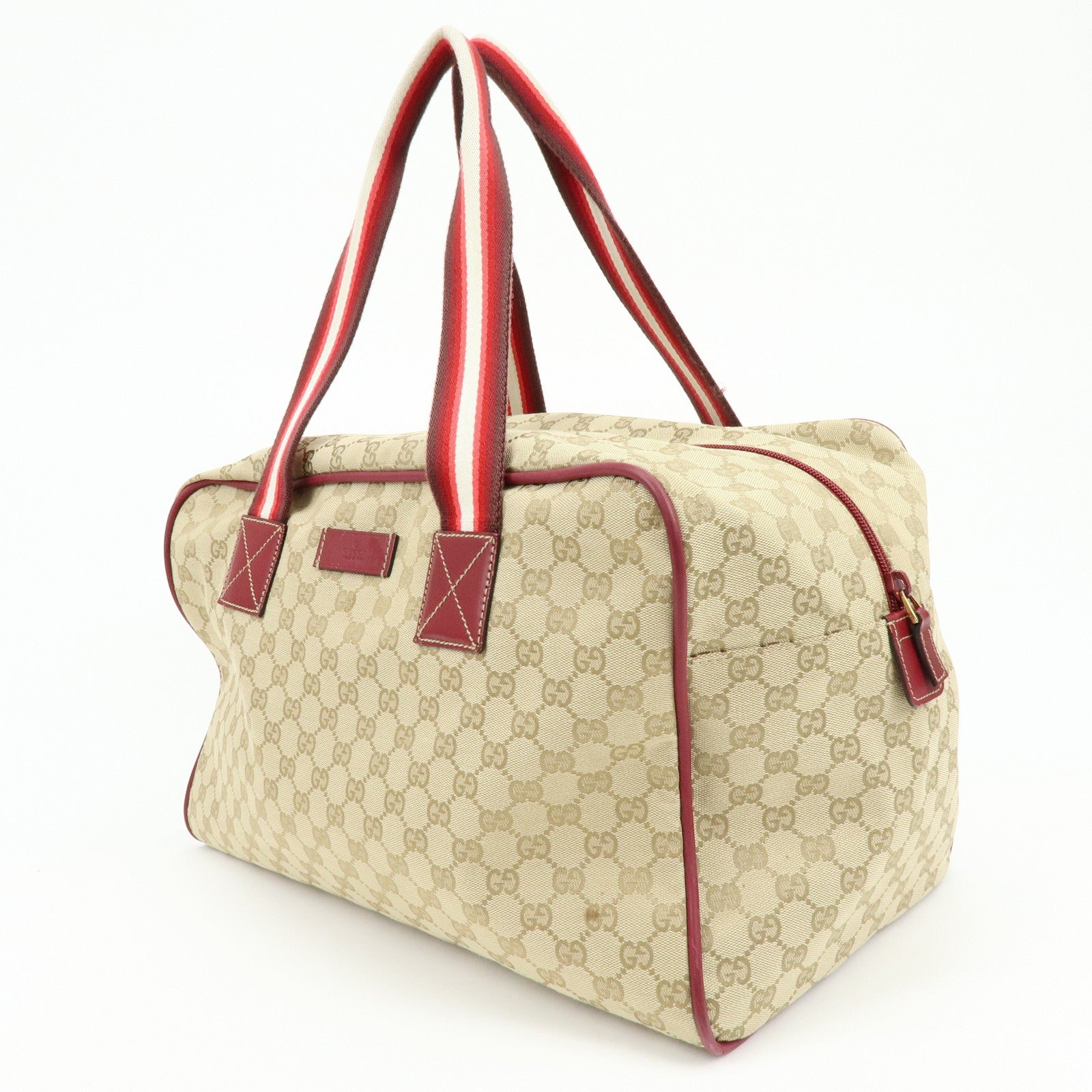 GUCCI GG Canvas Leather Boston Bag Shoulder Bag Beige Red 153240