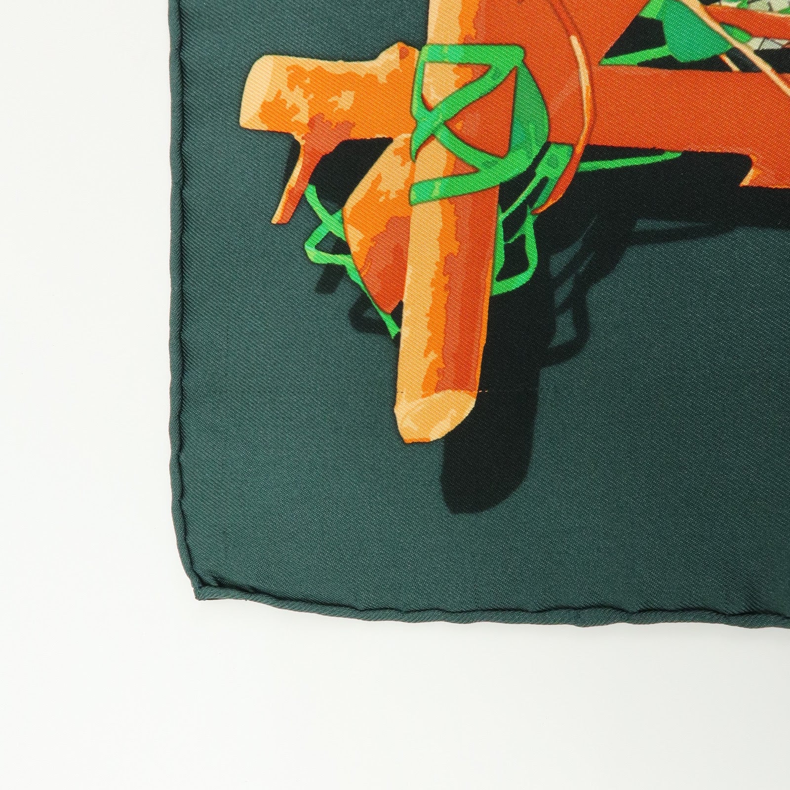 HERMES Carre 90 Silk 100% Scarf LE ROBINSON CHIC Green Brown