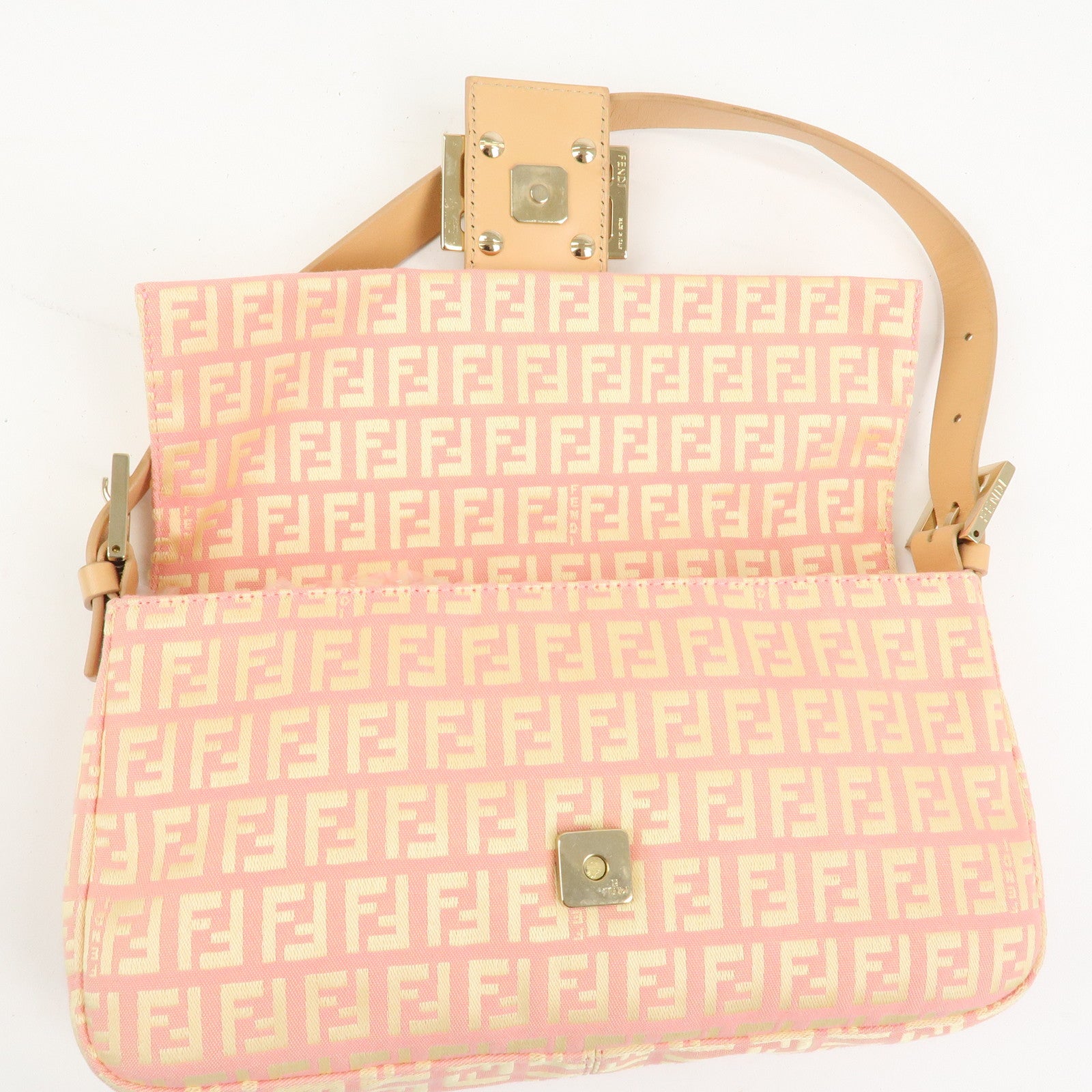 FENDI Mamma Baguette Zucchino Canva Leather Shoulder Bag 8BR000