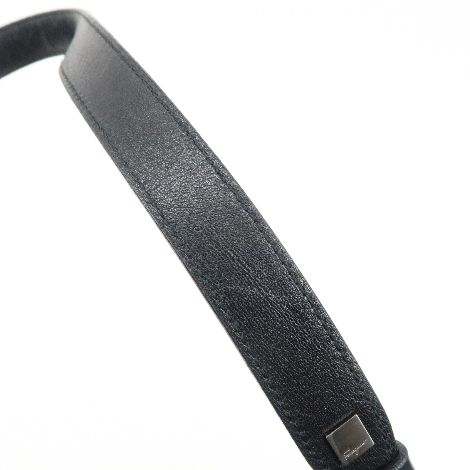Ferragamo Gancini Leather Suede Shoulder Bag Hand Bag Black