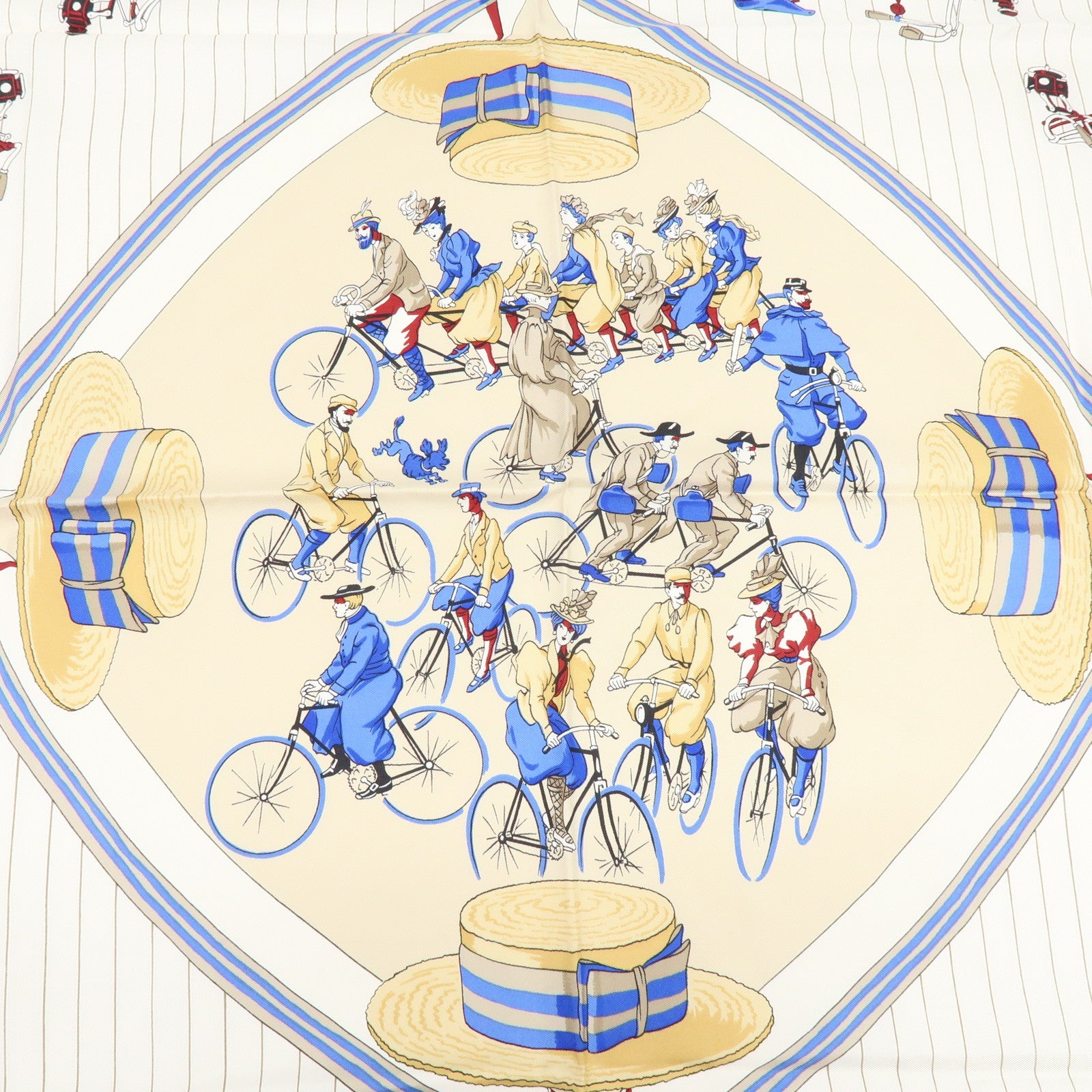 HERMES Carre 90 Silk 100% Scarf LES BECANES Blue White