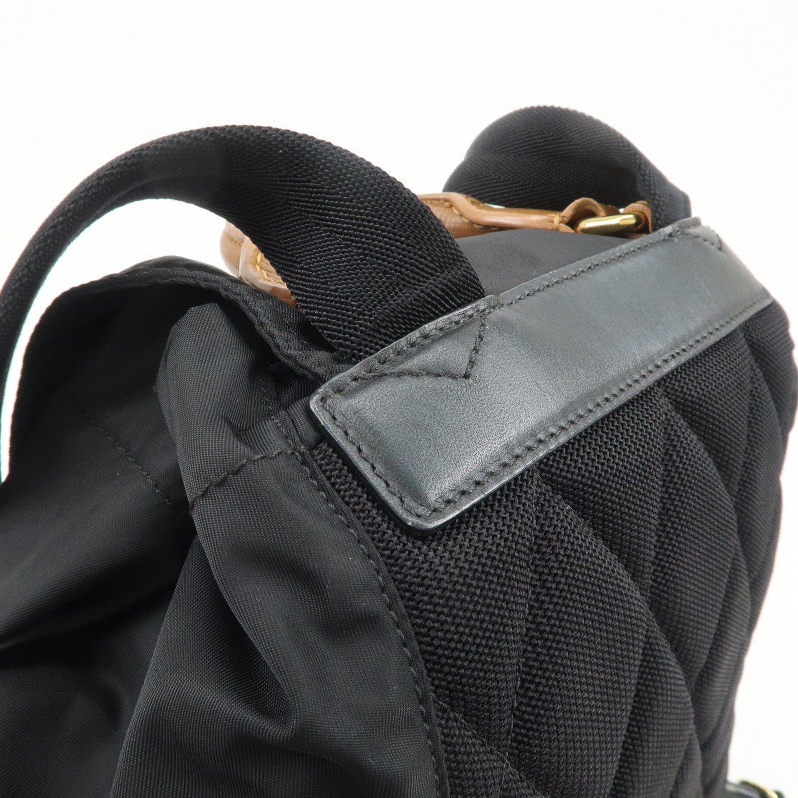 BURBERRY Nylon Leather Backpack Rucksuck Black Brown Gold