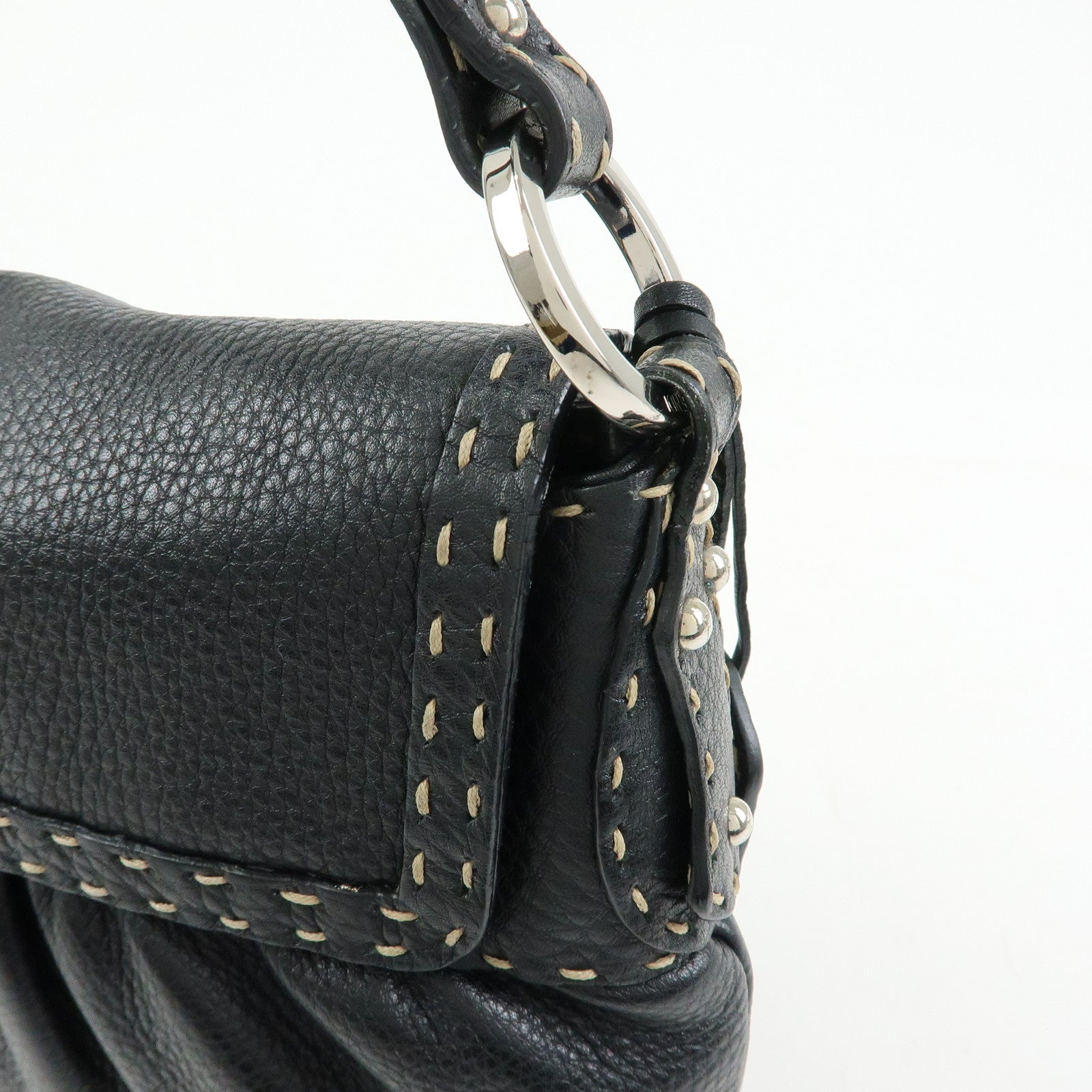 FENDI Selleria Leather Shoulder Bag Hand Bag Black 8BR356