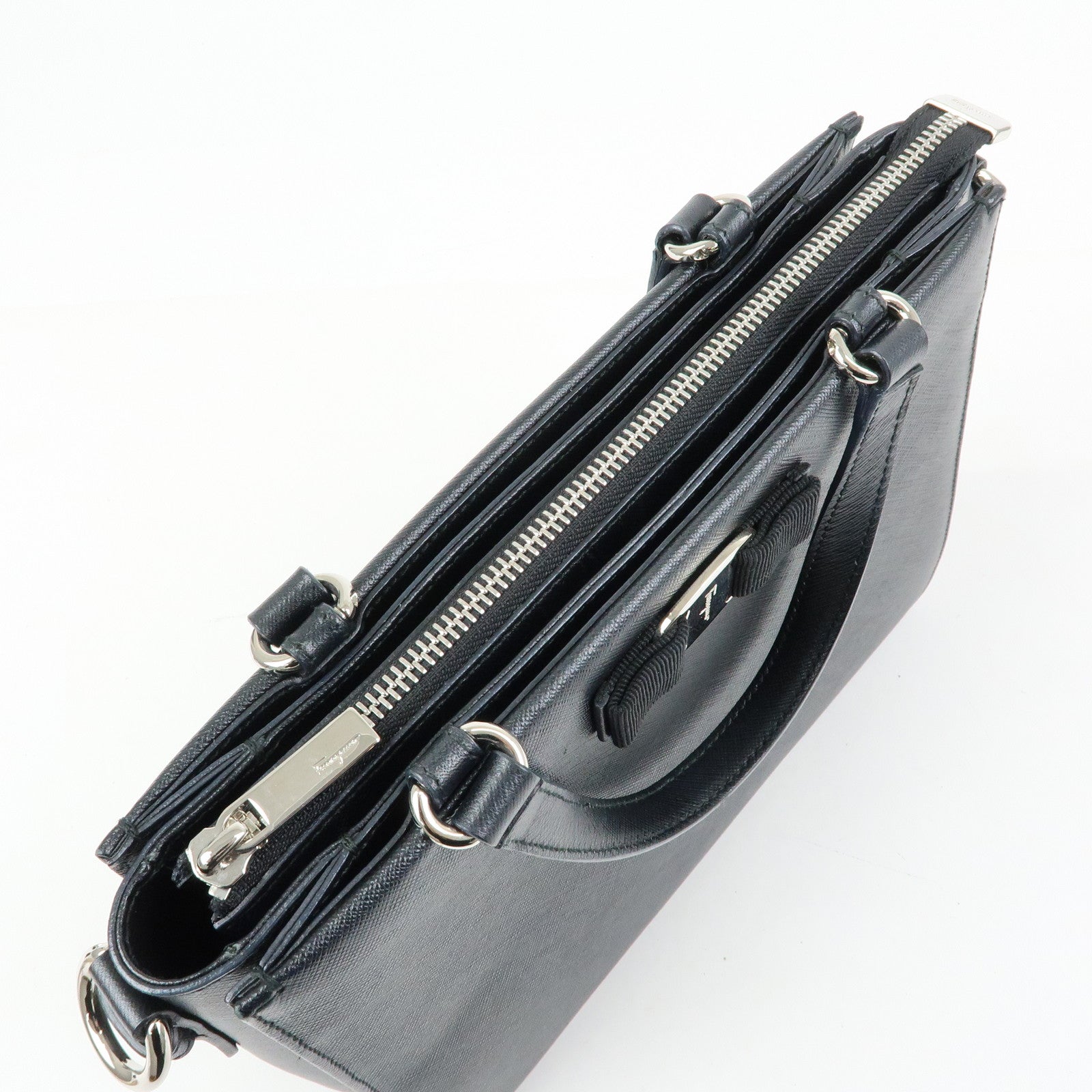 Ferragamo Vara Ribbon Leather 2Way Bag Hand Bag Black