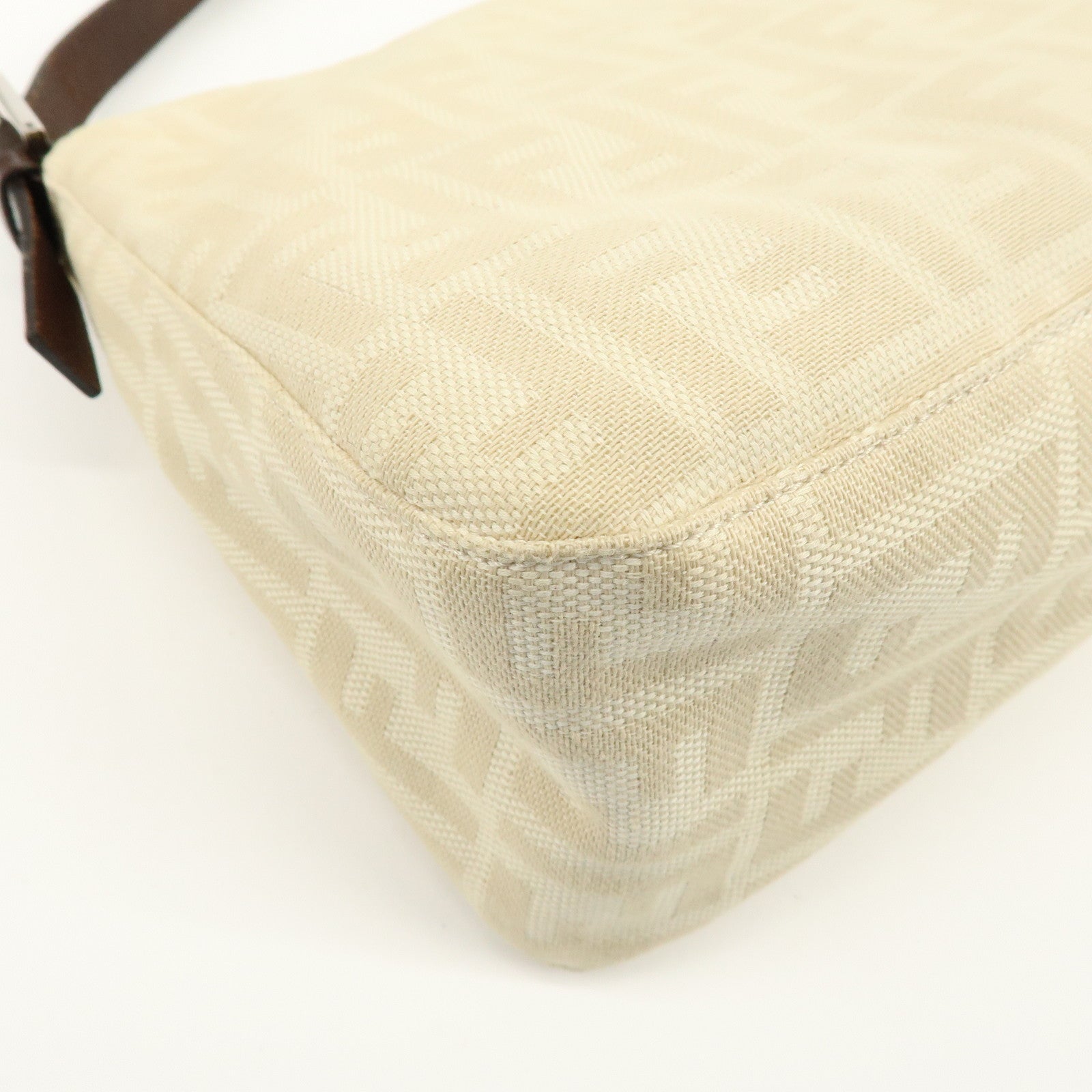 FENDI Mamma Baguette Zucca Canvas Leather Shoulder Bag Ivory 26325