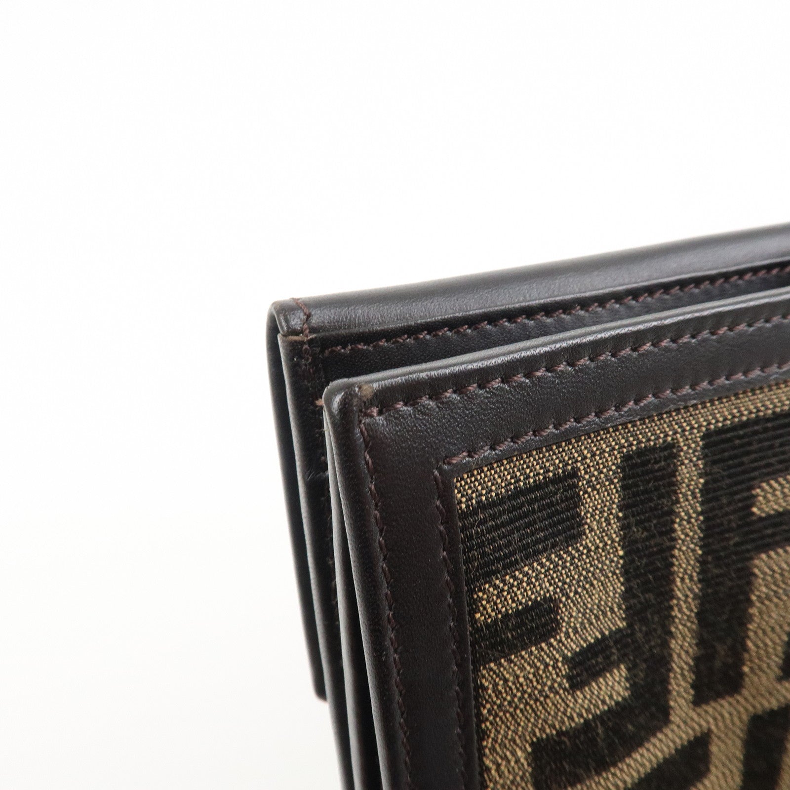 FENDI Canvas Leather Bi-fold Long Wallet Brown 8M0112