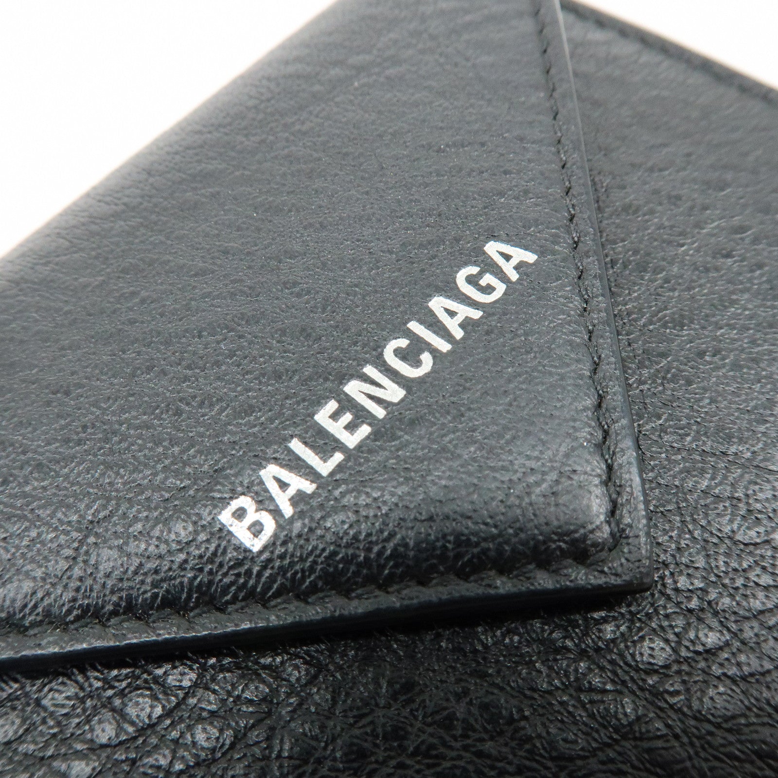 BALENCIAGA Logo Leather Bi-fold Compact Flap Wallet Black 637450